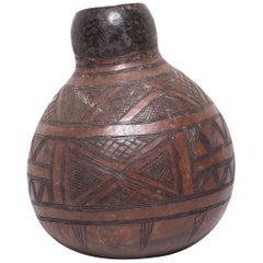 Early 20th Century Ivorian Nupe Incised Gourd Drinking Vessel