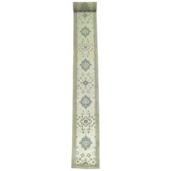 Early 20th Century Ivory Field Long Antique Turkish Oushak Runner