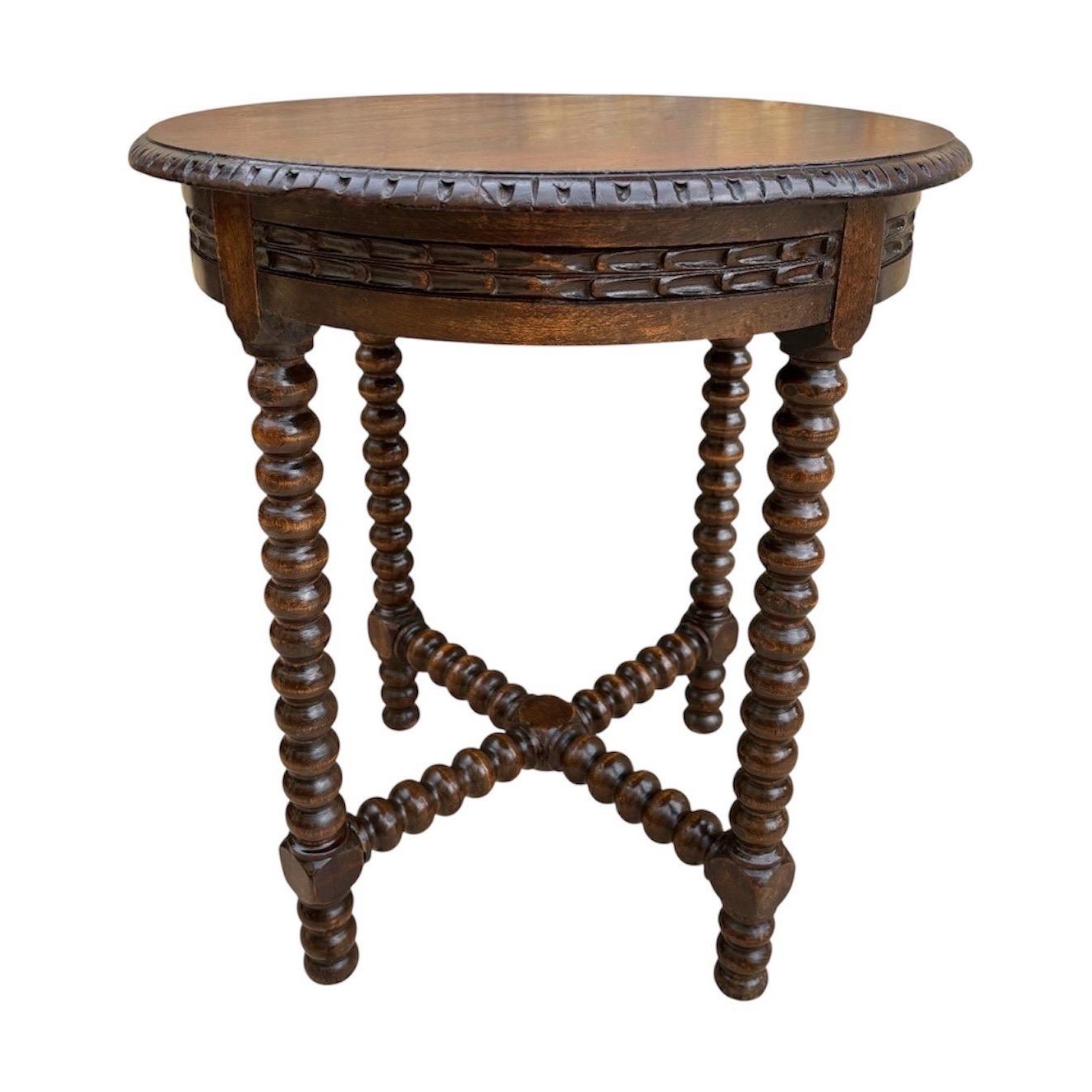 Early 20th Century Jacobean Revival Bobbin Side Table in Oak For Sale
