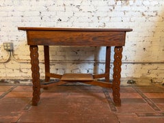 Early 20th Century Jacobean Revival Oak Writing Side Table with Carved Legs