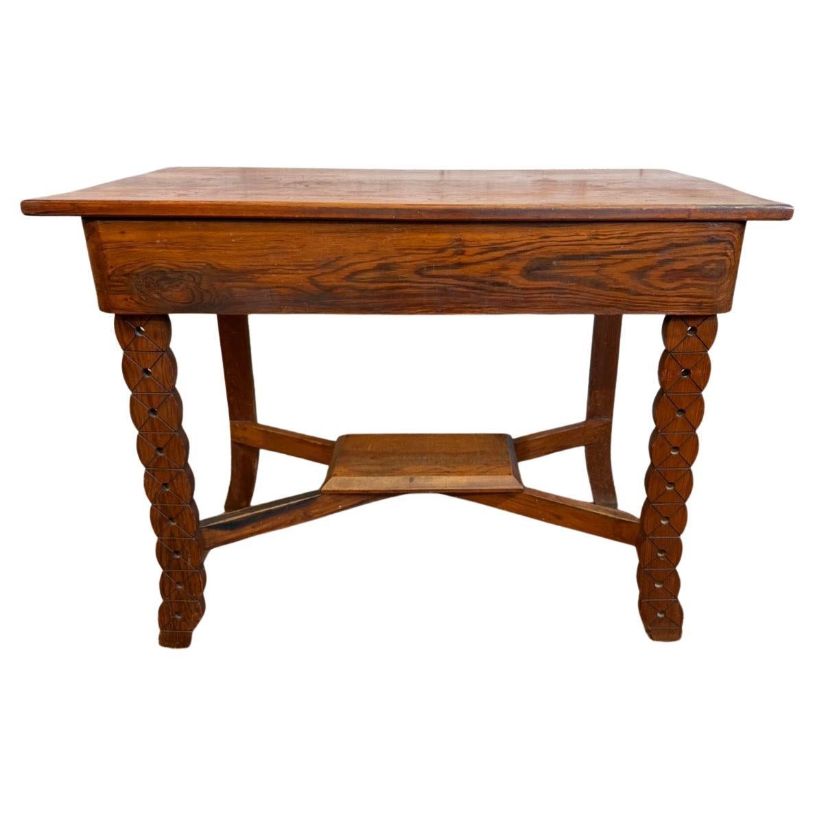Early 20th Century Jacobean Revival Oak Writing Side Table with Carved Legs For Sale