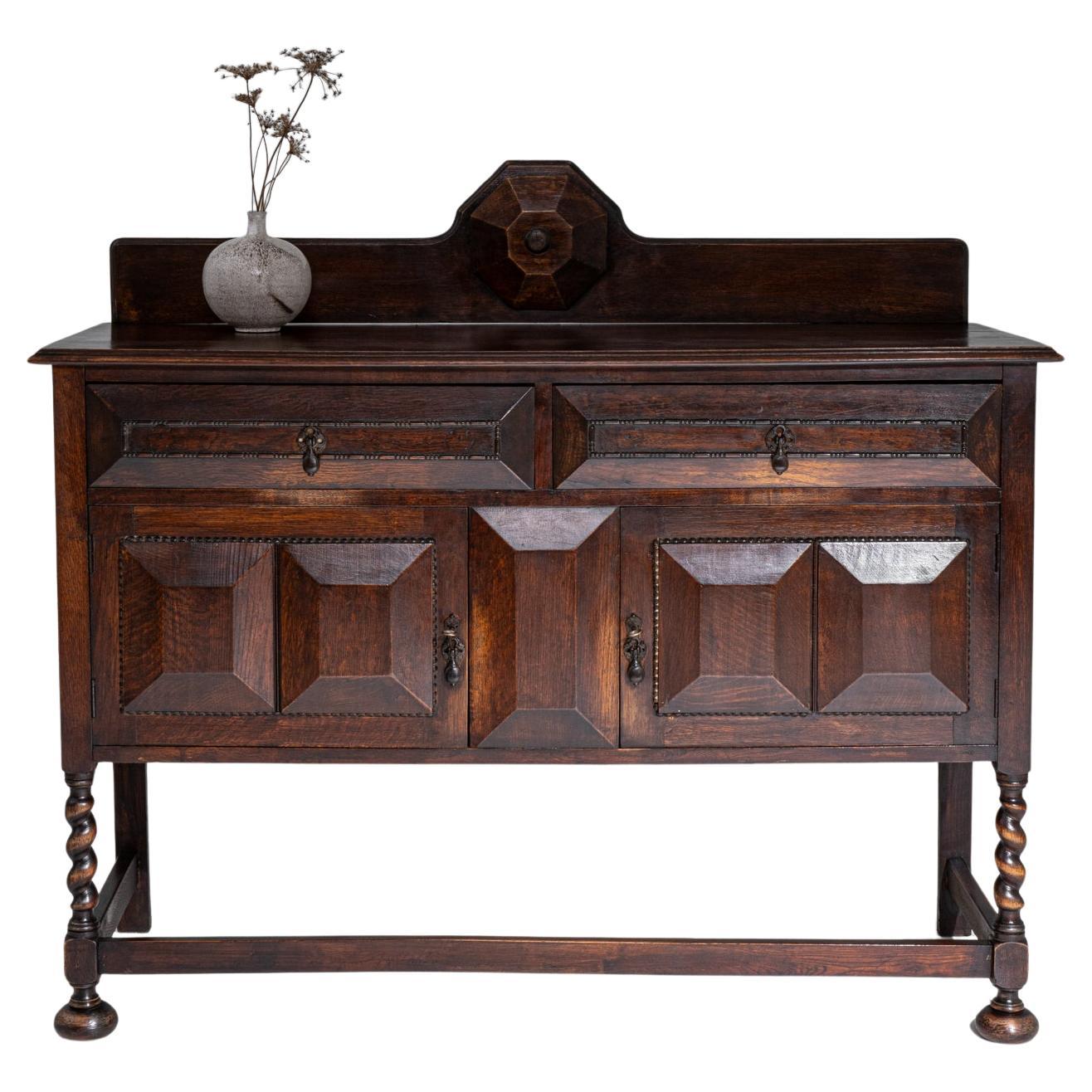Early 20th Century Jacobean Style Sideboard In Original Patina