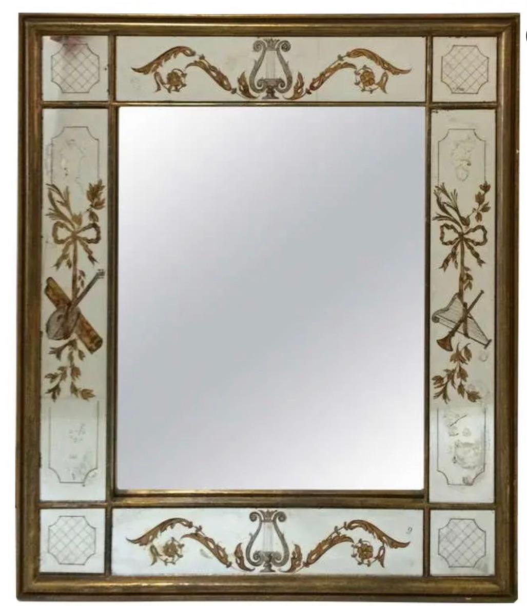 Early 20th Century Jansen Style Eglomise Mirror In Good Condition For Sale In Sausalito, CA