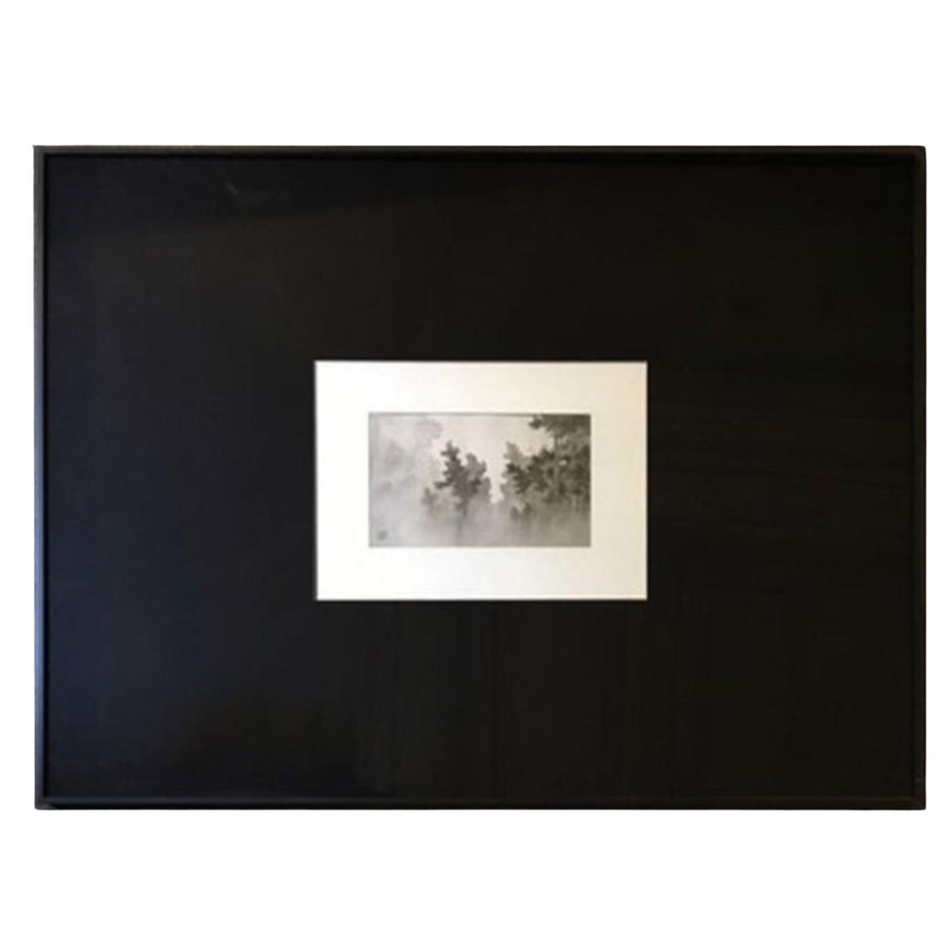 Japanischer Schwarz-Weiß-Papierdruck eines antiken Raumteilers aus dem frühen 20. Jahrhundert