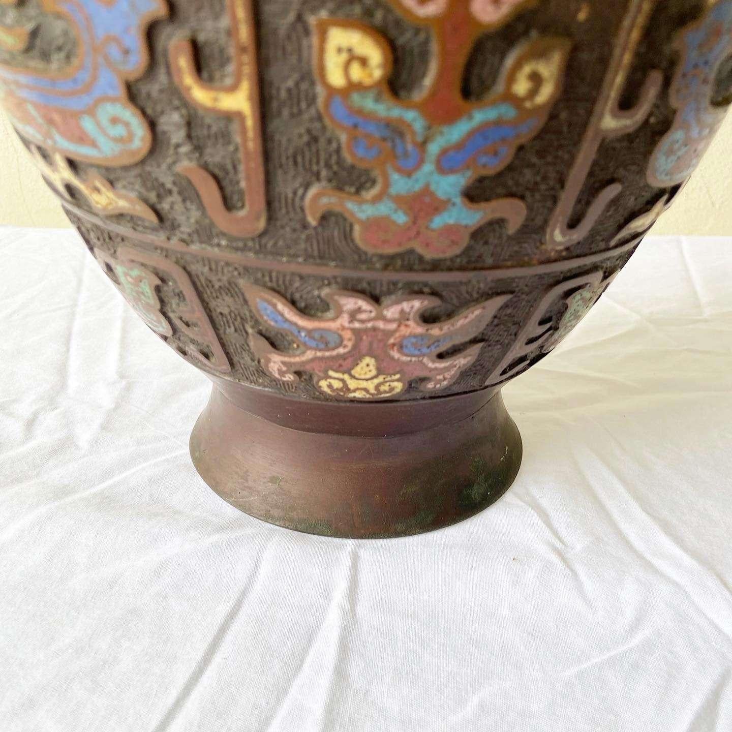 Early 20th Century Japanese Brass Champleve Vase For Sale 3
