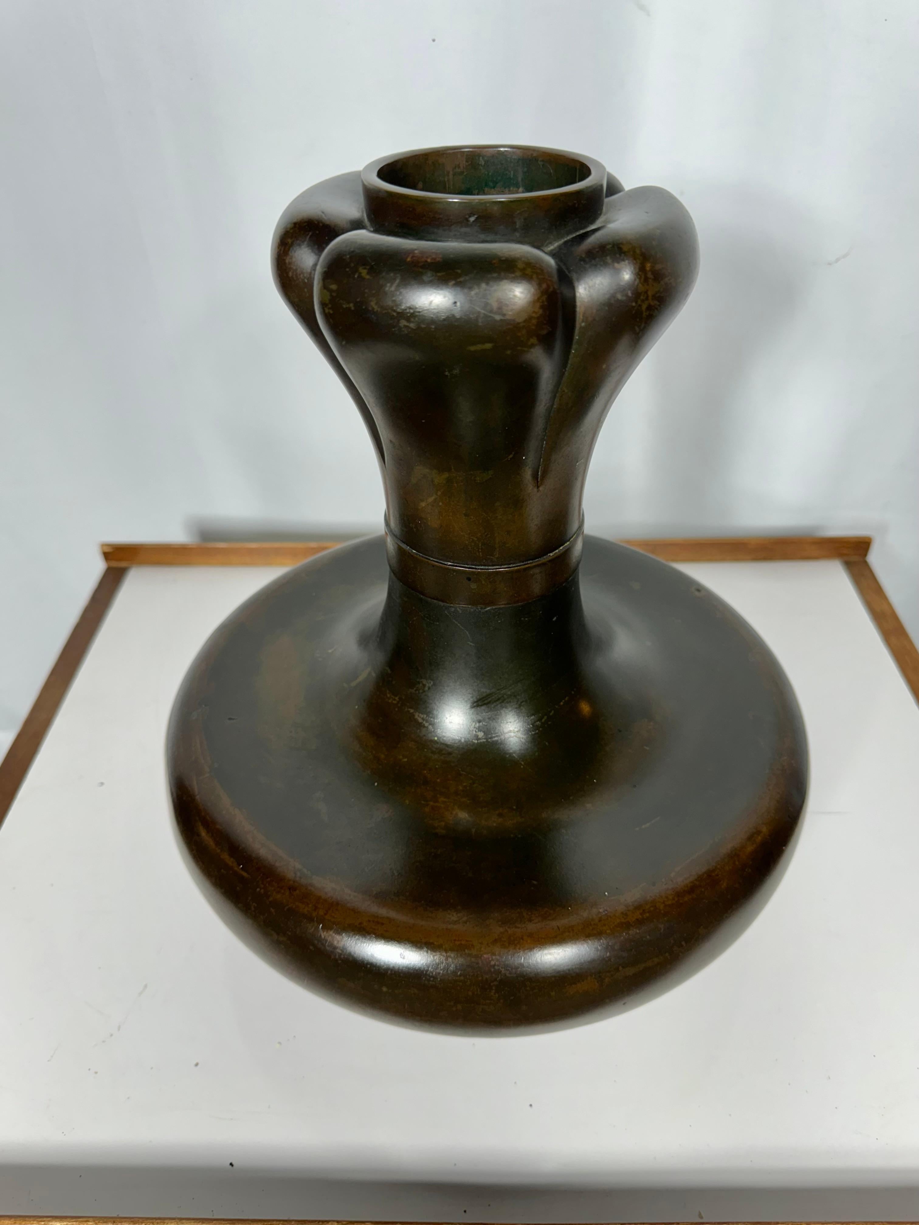 Early 20th Century Japanese Bronze Vase/ Vessel, Tiffany style form and patina 1