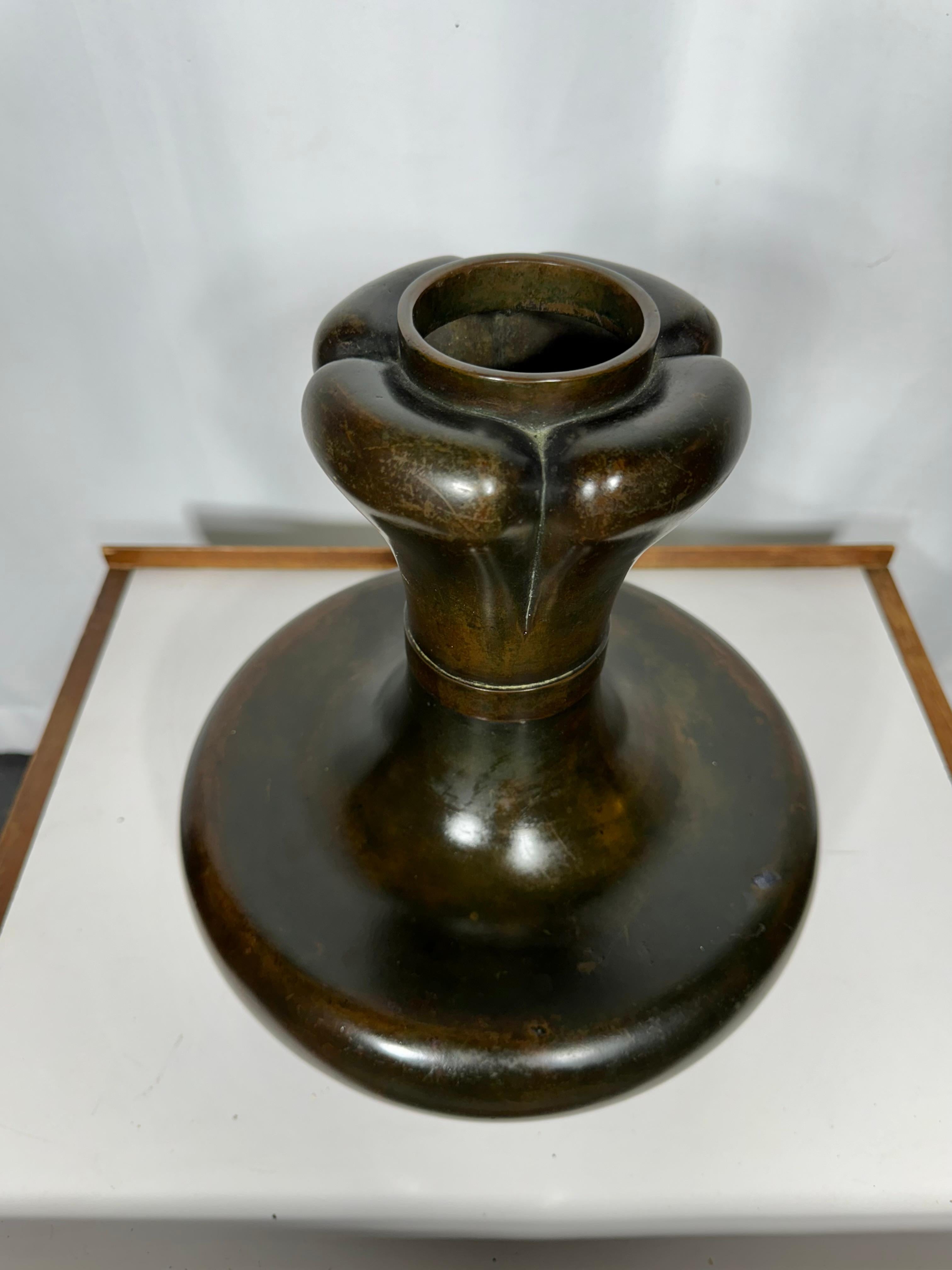 Early 20th Century Japanese Bronze Vase/ Vessel, Tiffany style form and patina 2
