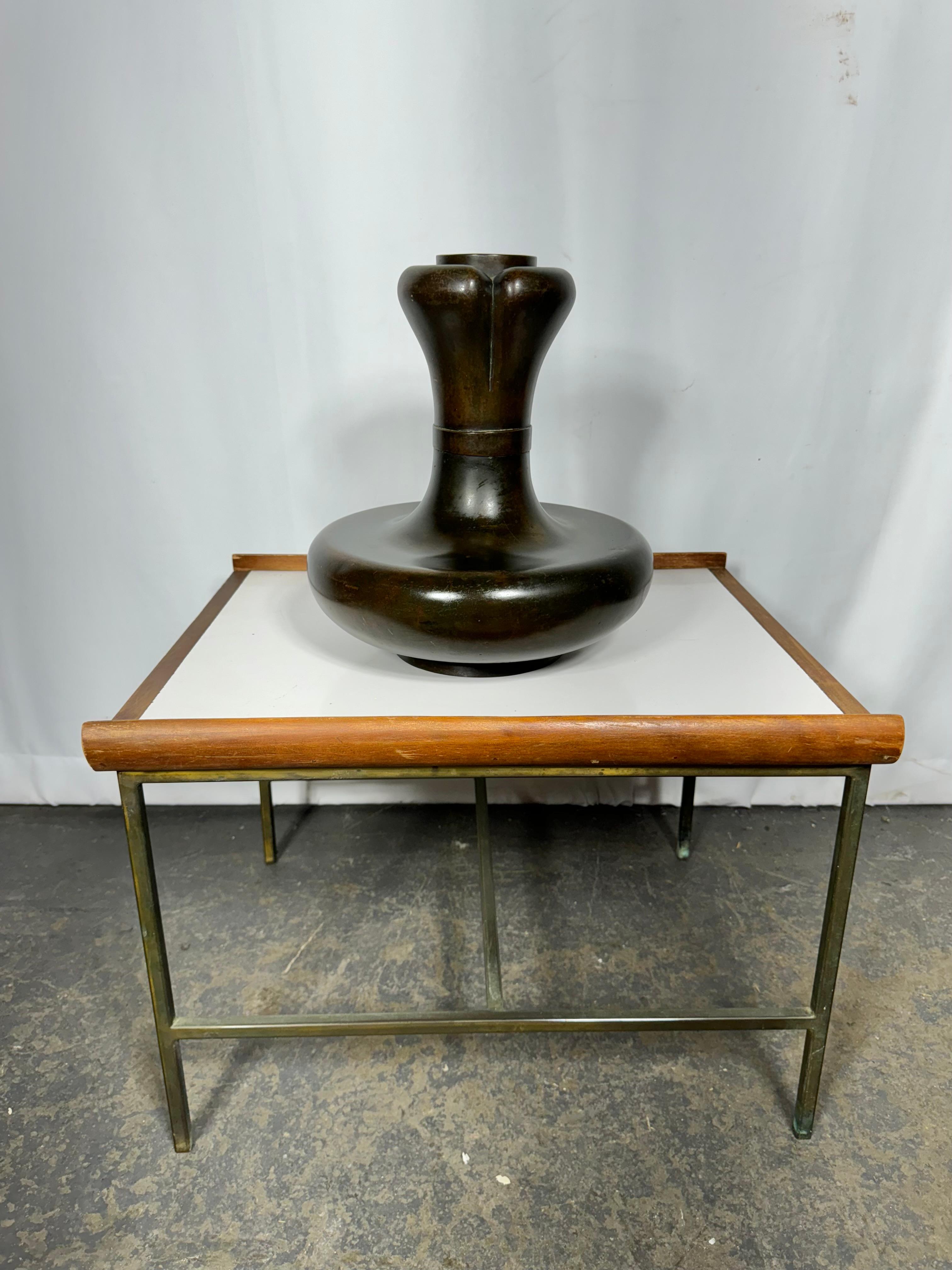 Early 20th Century Japanese Bronze Vase/ Vessel, Tiffany style form and patina 5