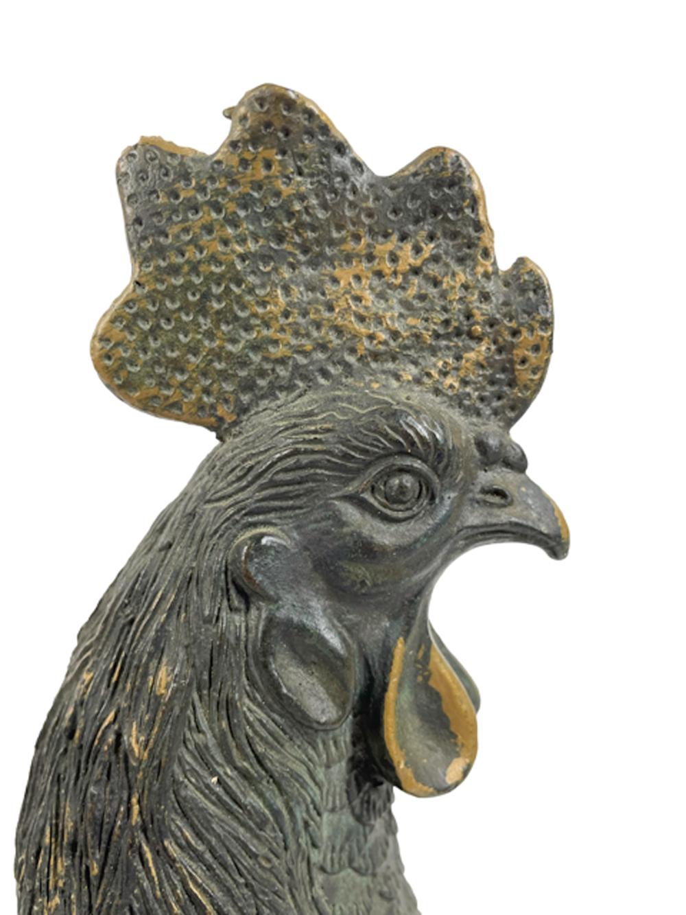 Rustic Early 20th Century Japanese Cast Bronze Figure of a Rooster For Sale