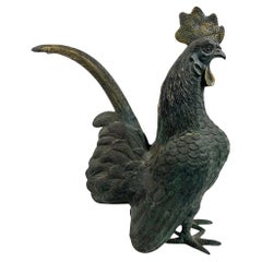 Antique Early 20th Century Japanese Cast Bronze Figure of a Rooster