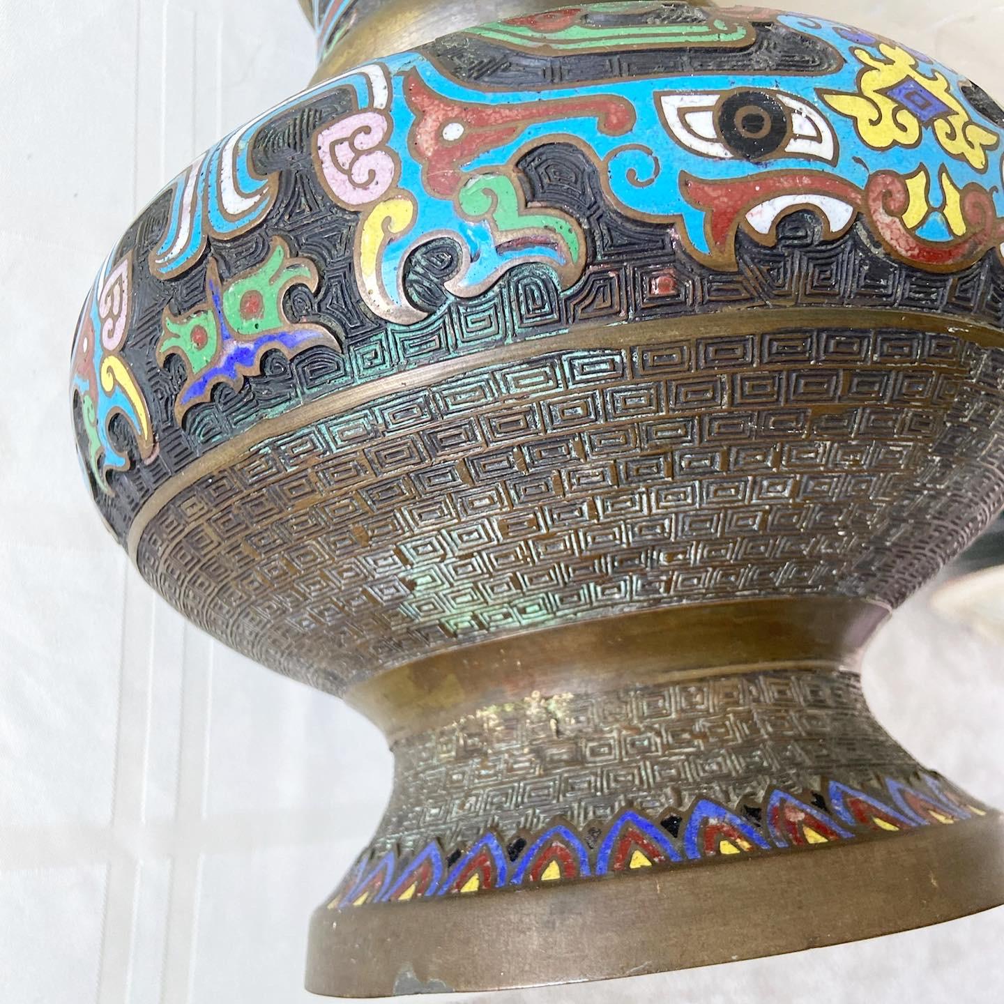 Laiton Vase japonais en laiton champlevé du début du XXe siècle en vente