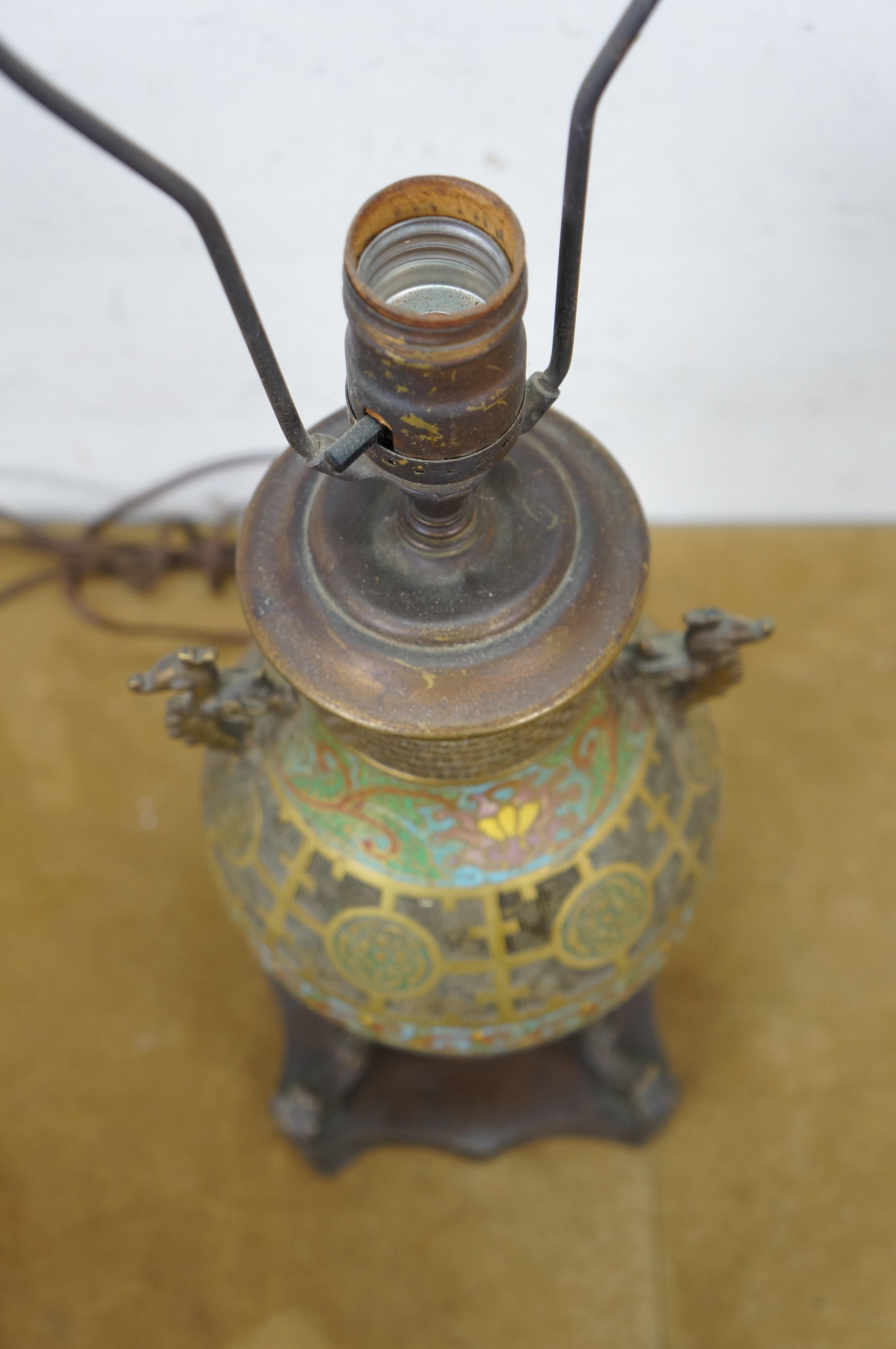 Lámpara Jarrón Urna Champleve Japonesa de Esmalte Cloisonné de principios del Siglo XX 30 en venta 1