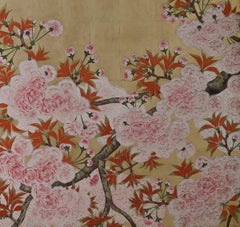 Early 20th Century Japanese Cherry Blossom Screen by Kano Sanrakuki