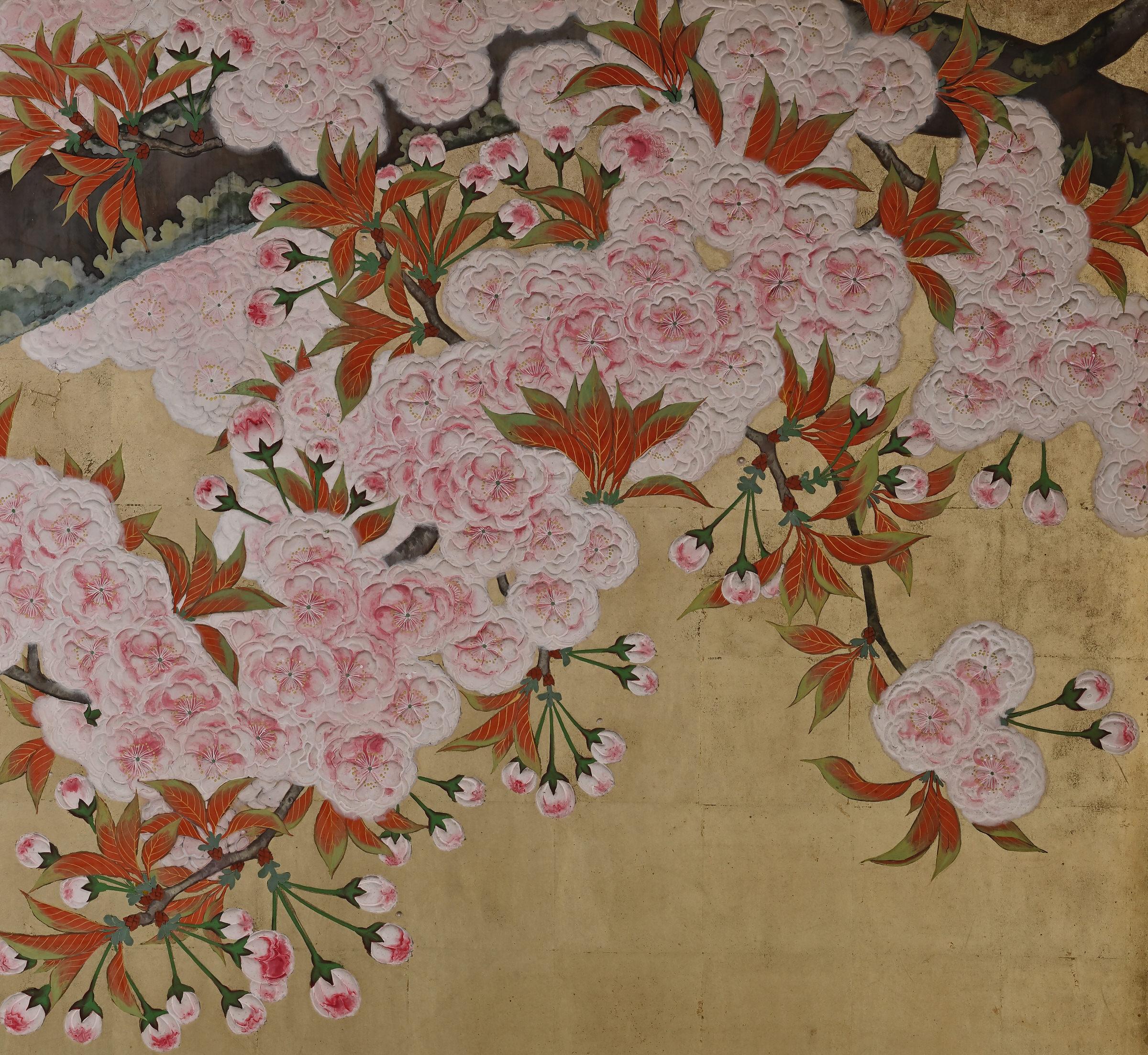Showa Paravent japonais en forme de fleur de cerisier du début du 20e siècle par Kano Sanrakuki en vente