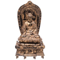 Early 20th Century Japanese Gilt Sakyamuni Buddha with Stele