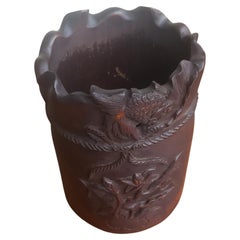 Vasija japonesa de bambú tallada a mano de principios del siglo XX