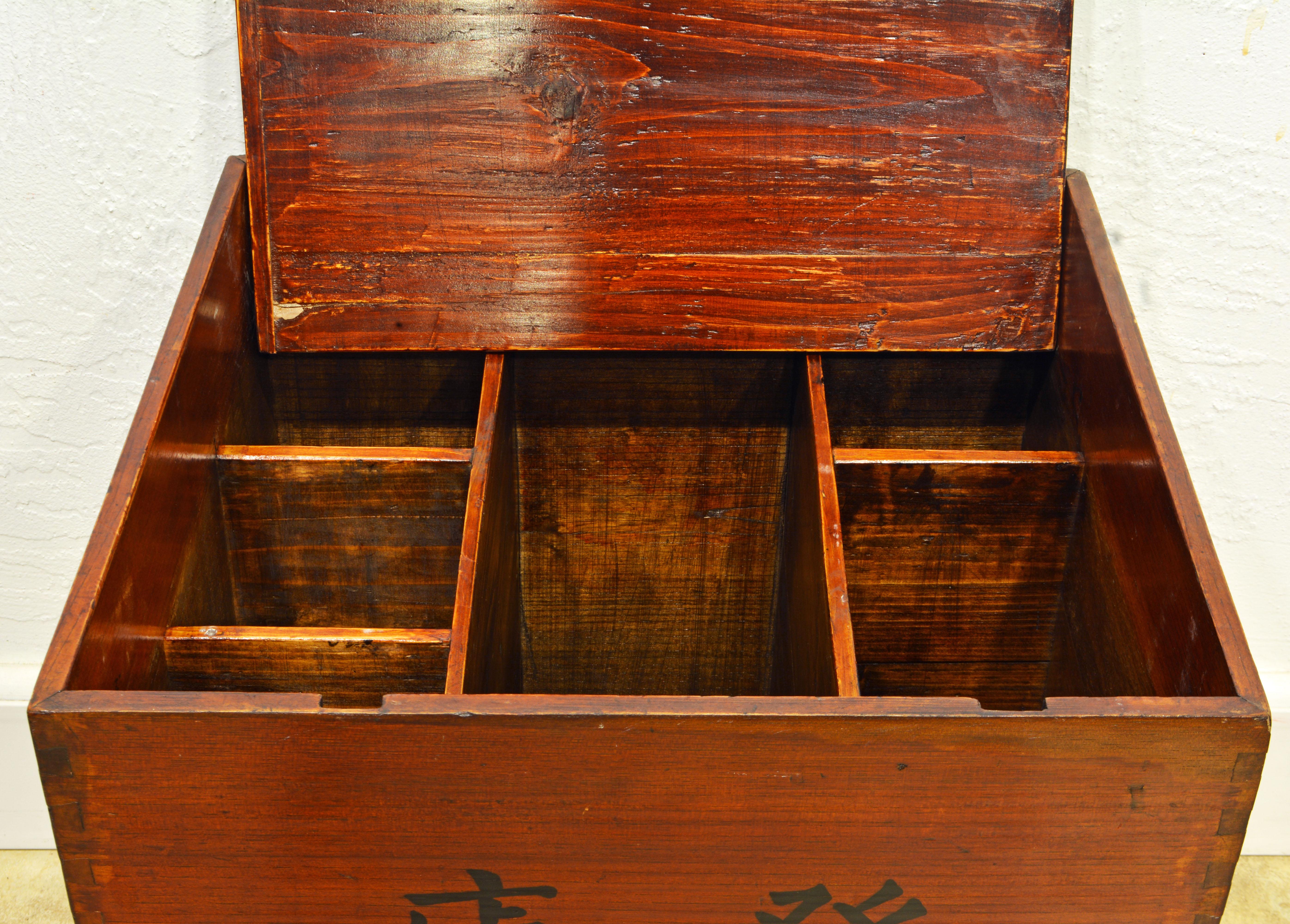 Wood Early 20th Century Japanese Inscribed and Dovetailed Merchant's Storage Box