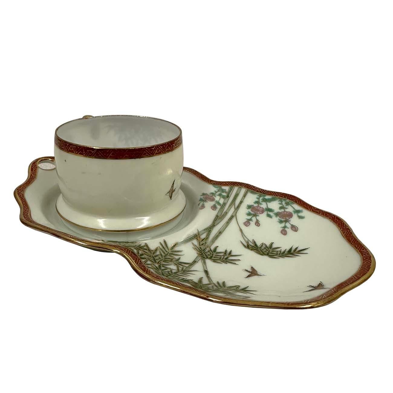 Early 20th Century Japanese Kutani Egg shell Tea cup and snack plates set In Good Condition In Pomona, CA