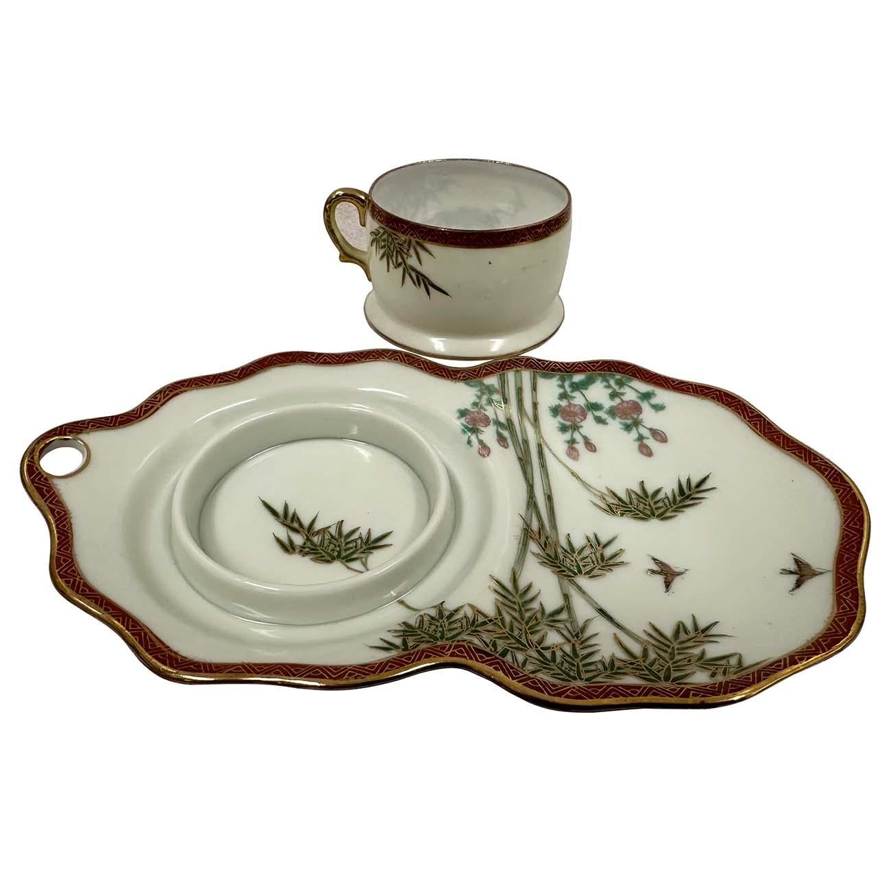 Early 20th Century Japanese Kutani Egg shell Tea cup and snack plates set 1