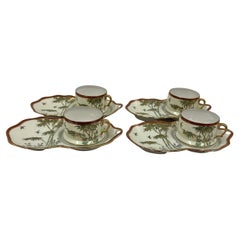 Early 20th Century Japanese Kutani Egg shell Tea cup and snack plates set