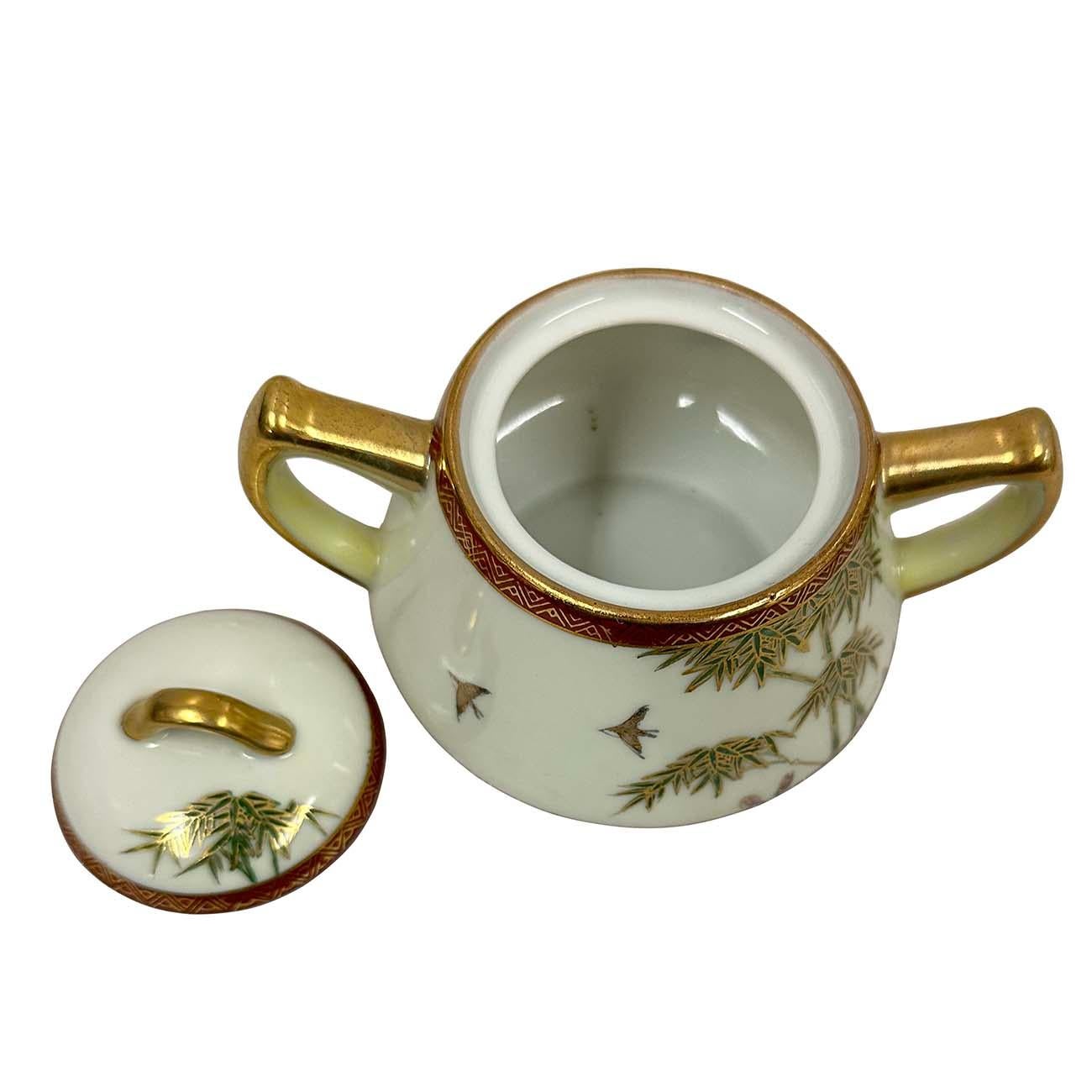 Pot à lait et sucrier Kutani japonais du début du 20e siècle, motif bambou en vente 2