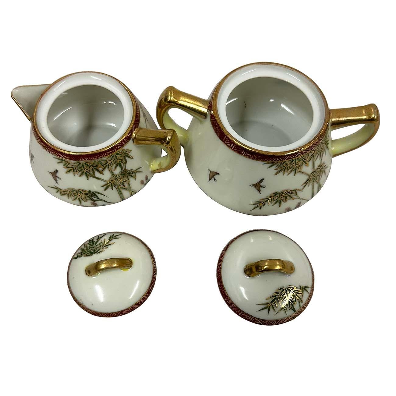 Pot à lait et sucrier Kutani japonais du début du 20e siècle, motif bambou en vente 3