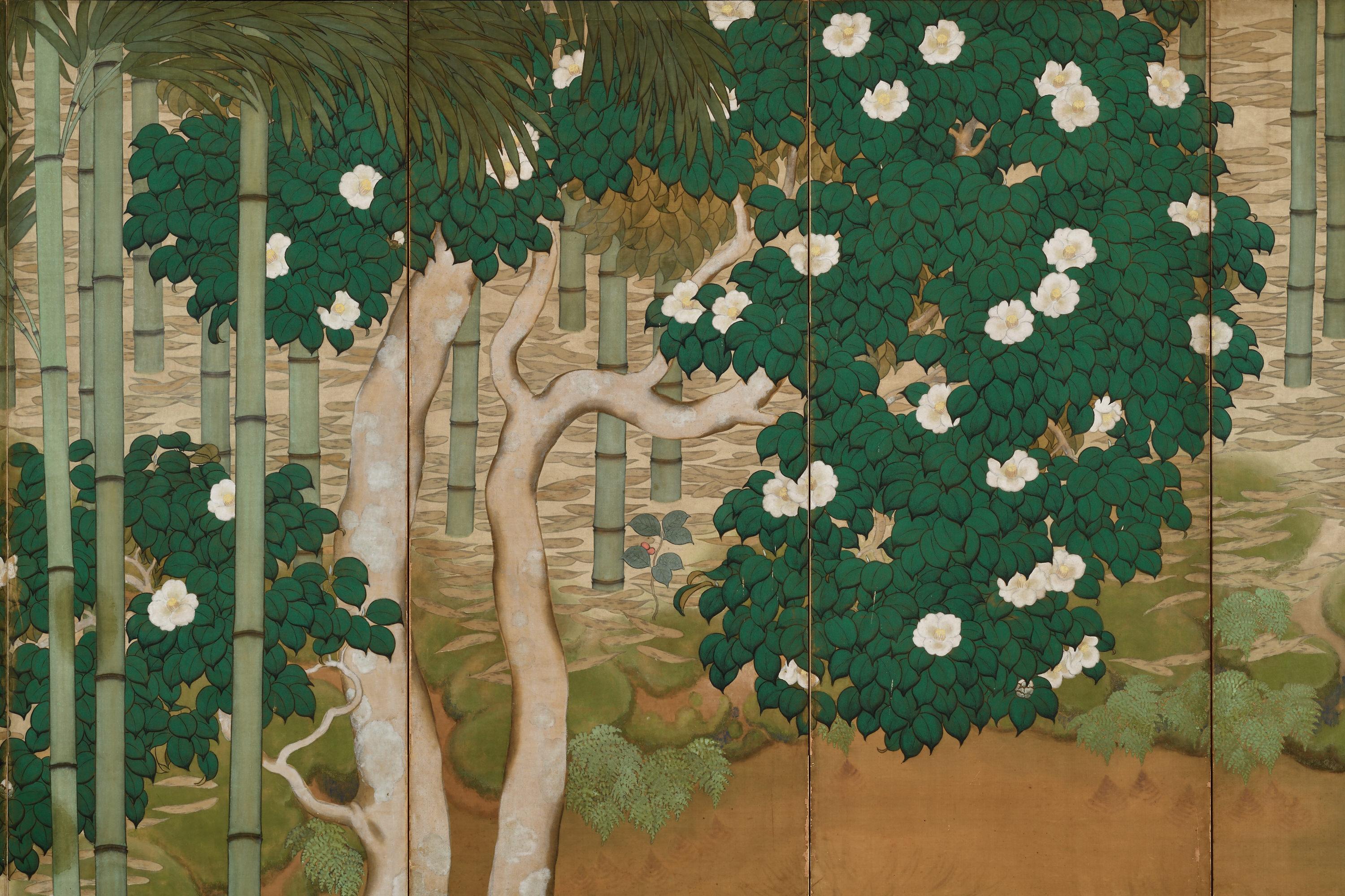 Taisho Early 20th Century Japanese Nihonga Screen. Bamboo Forest. For Sale