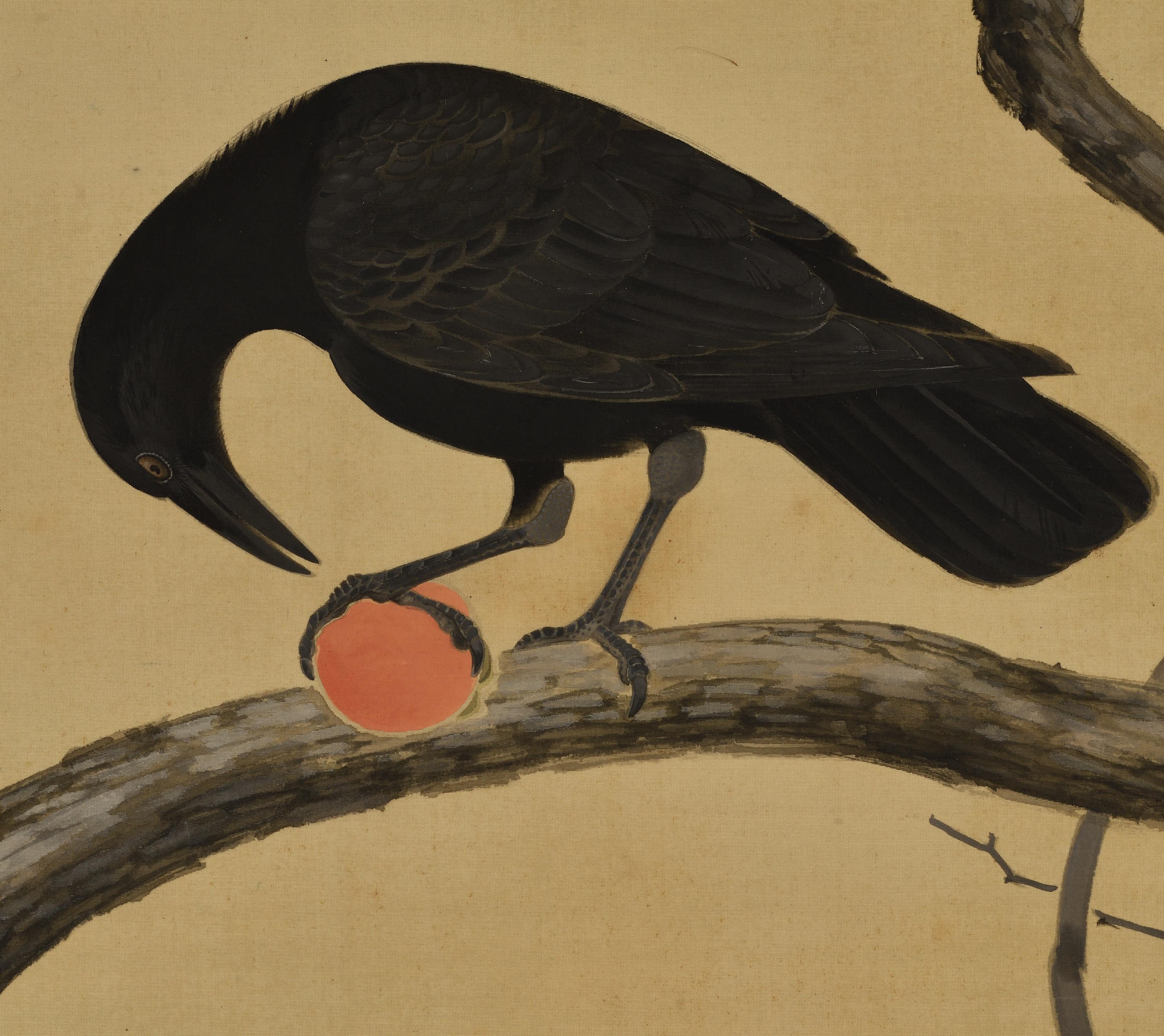Scroll Nihonga japonais du début du 20e siècle. Crow & Persimmon Bon état - En vente à Kyoto, JP