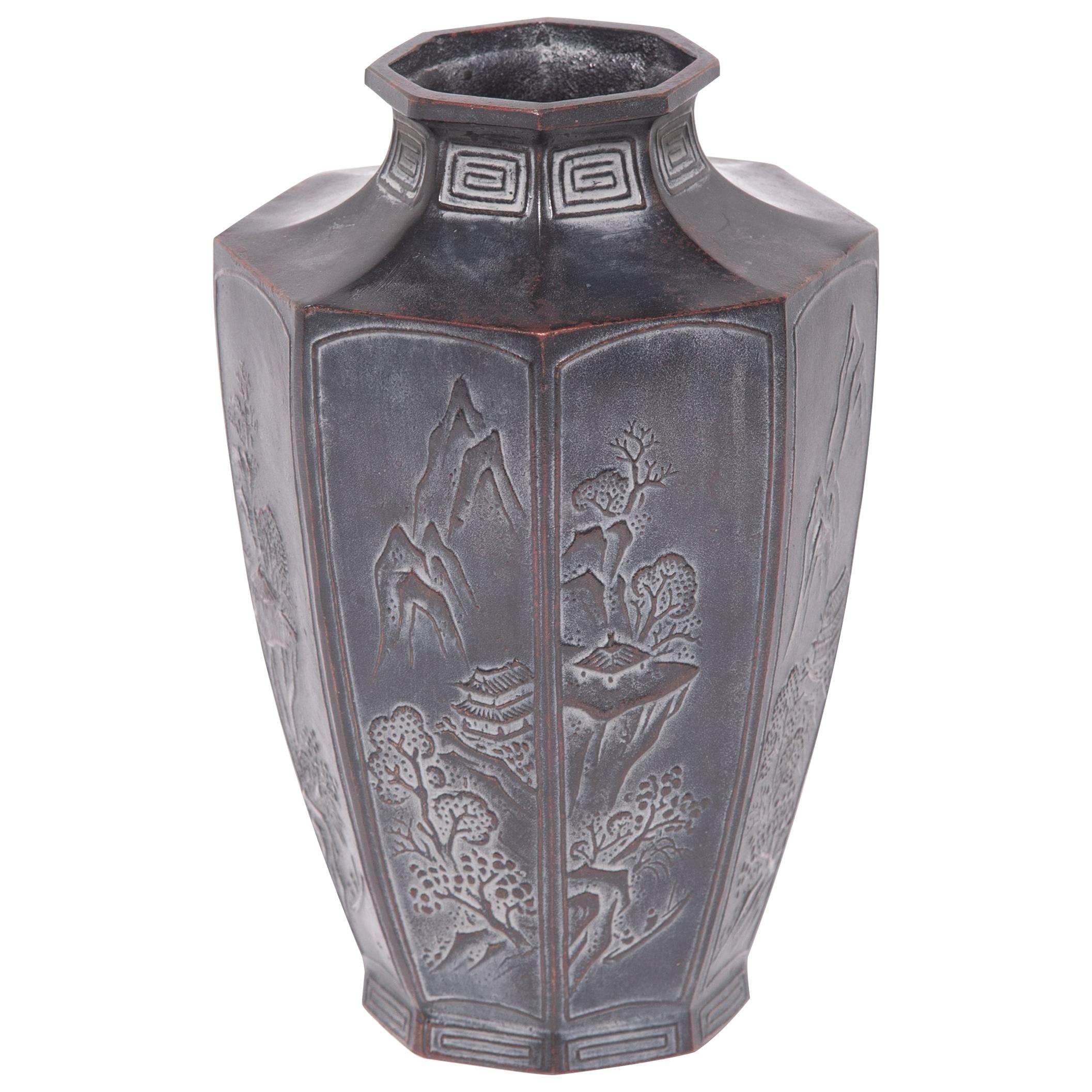 Early 20th Century Japanese Octagonal Zinc Vase