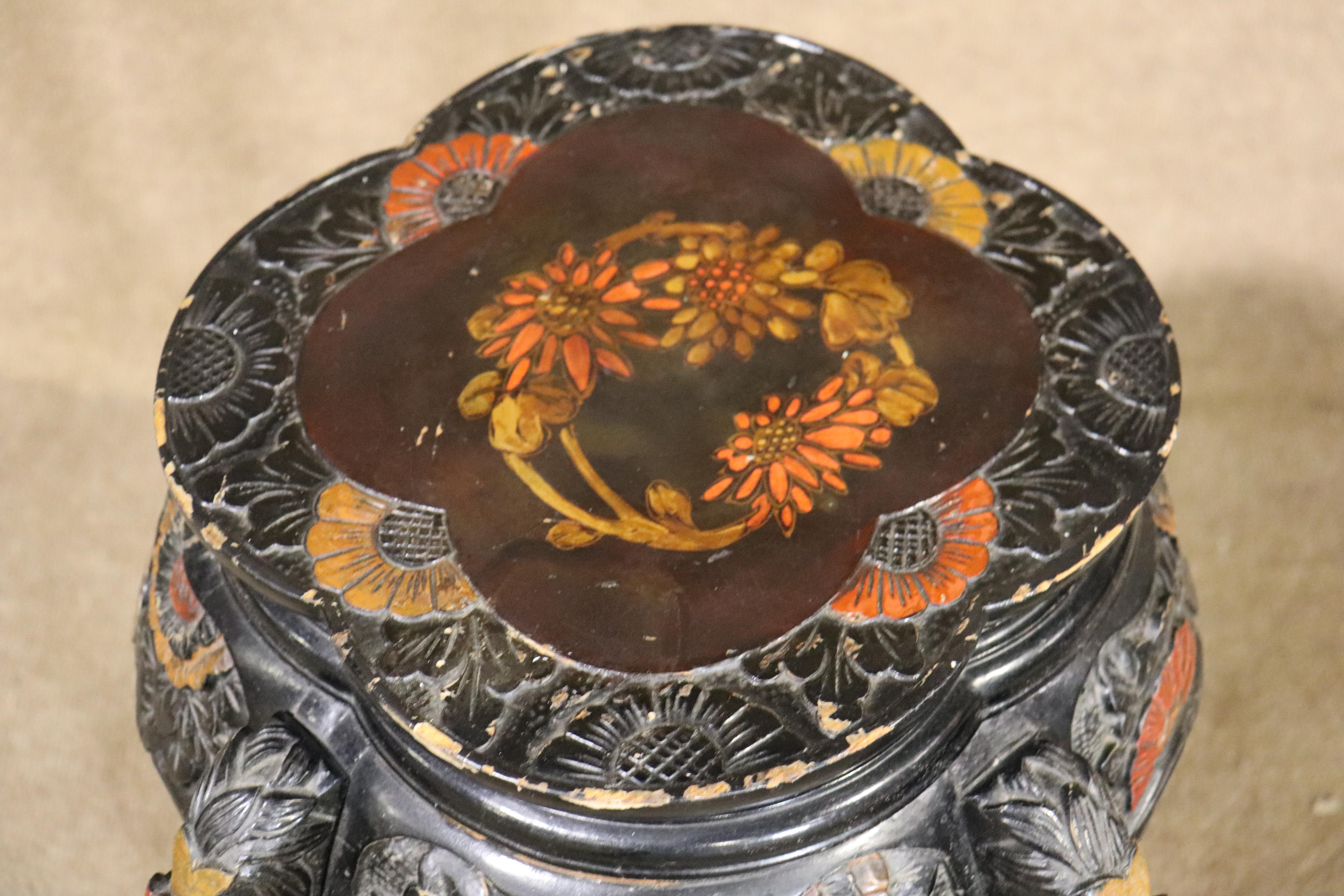 Ebonized pedestal with Japanese decorative carvings. Beautiful home decor.
Please confirm location NY or NJ