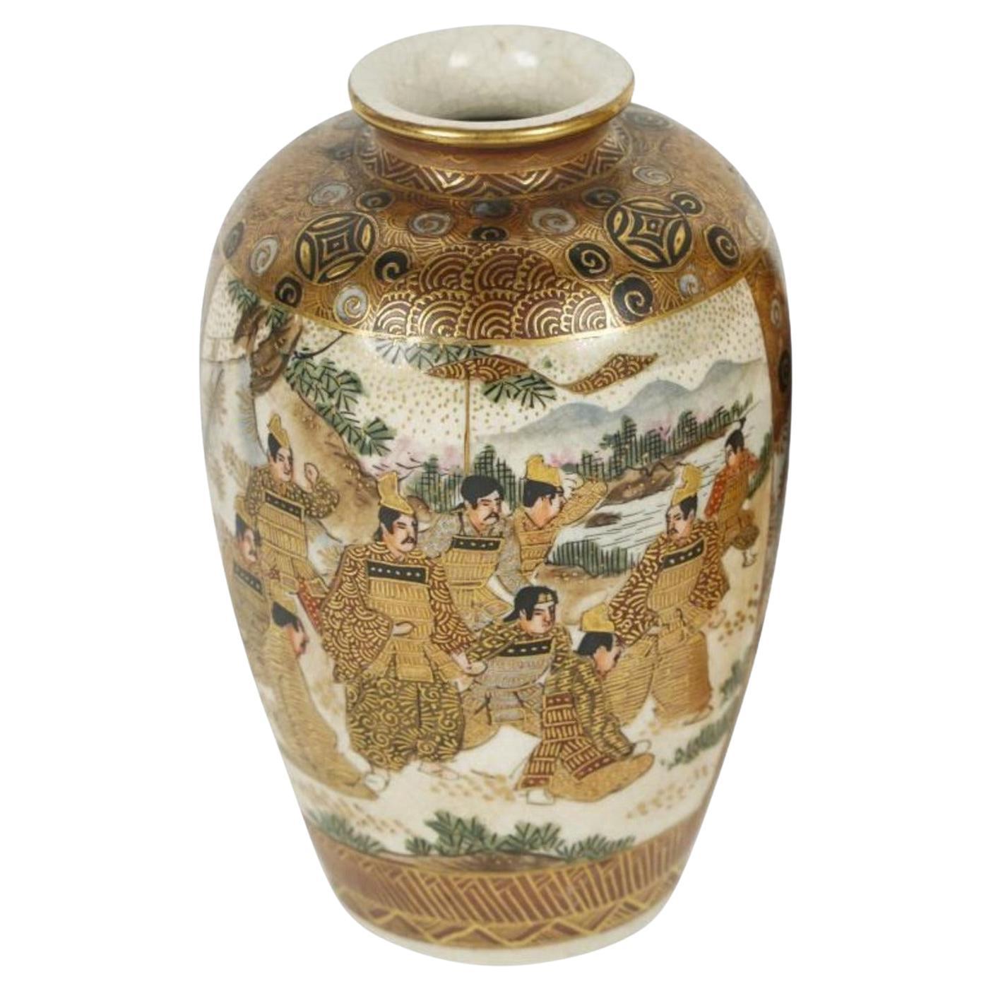 Early 20th Century Japanese Satsuma Pottery Gilded Vase, Marked For Sale