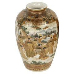 Antique Early 20th Century Japanese Satsuma Pottery Gilded Vase, Marked