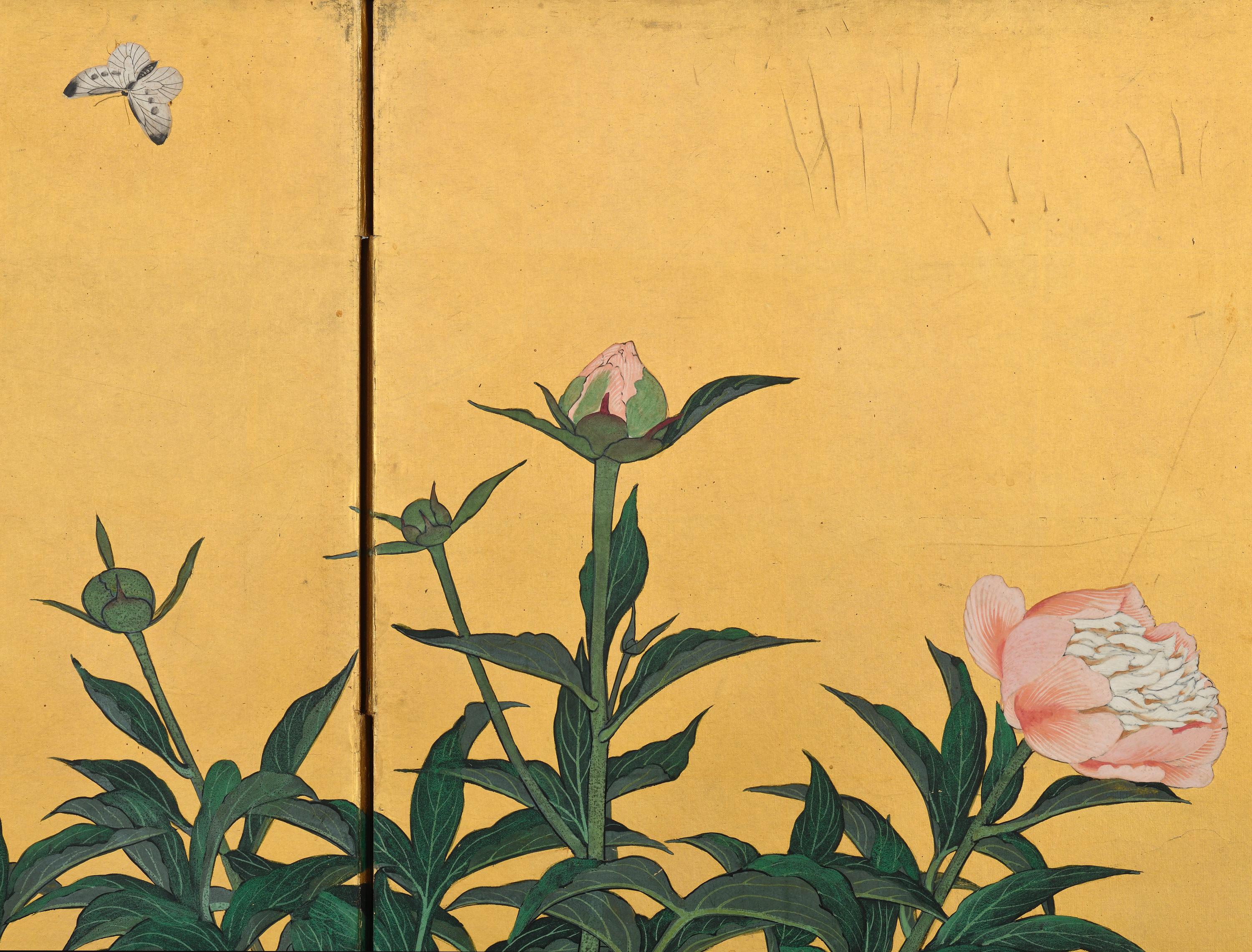 Early 20th Century Japanese Screen. Flowers of the Four Seasons. For Sale 1
