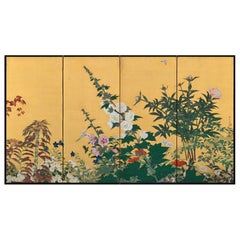 Early 20th Century Japanese Screen. Flowers of the Four Seasons.