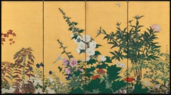Early 20th Century Japanese Screen. Flowers of the Four Seasons.
