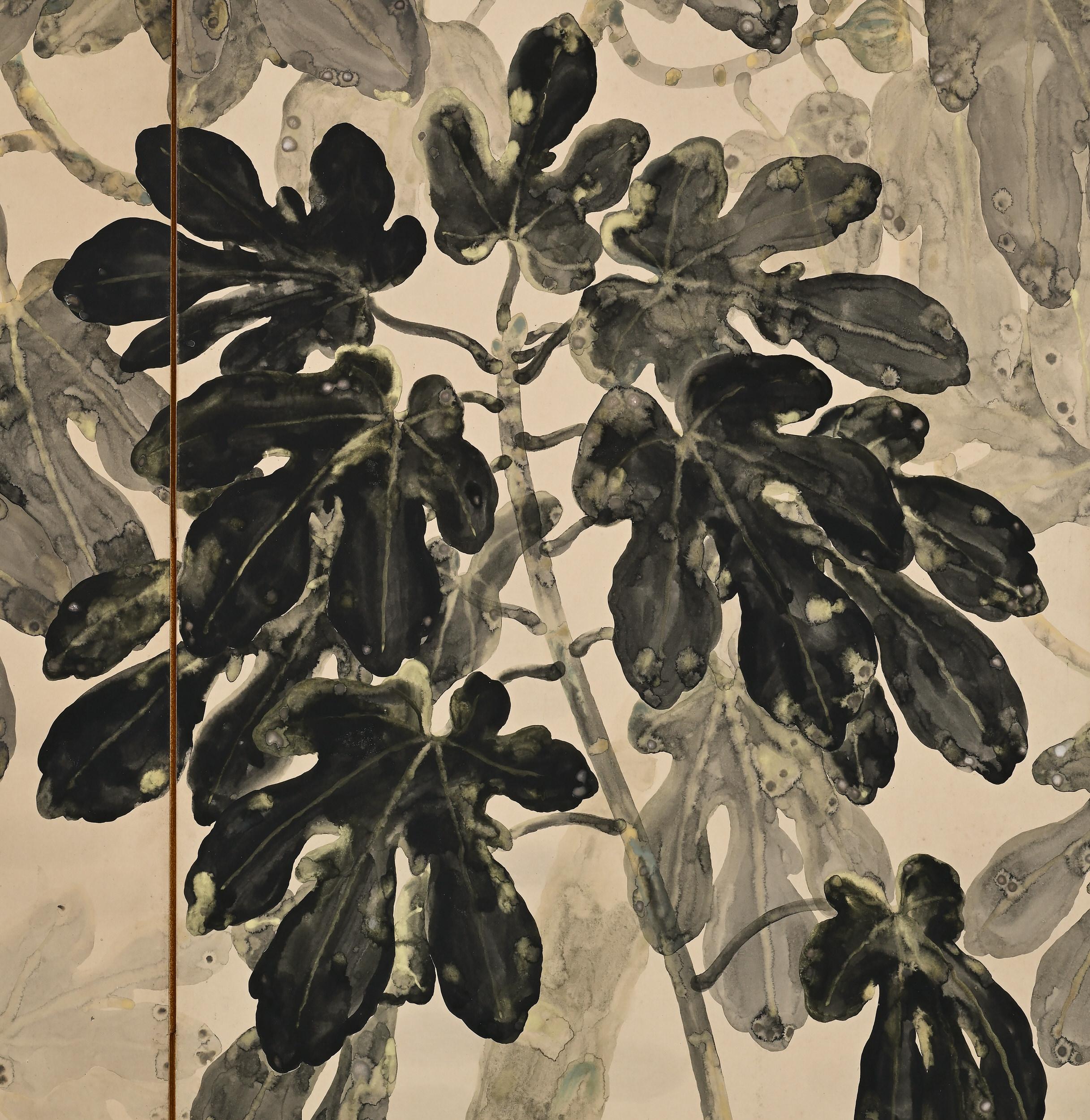 Early 20th Century Japanese Screen Pair, Fig Trees by Hiroe Kashu 'B.1890' 4