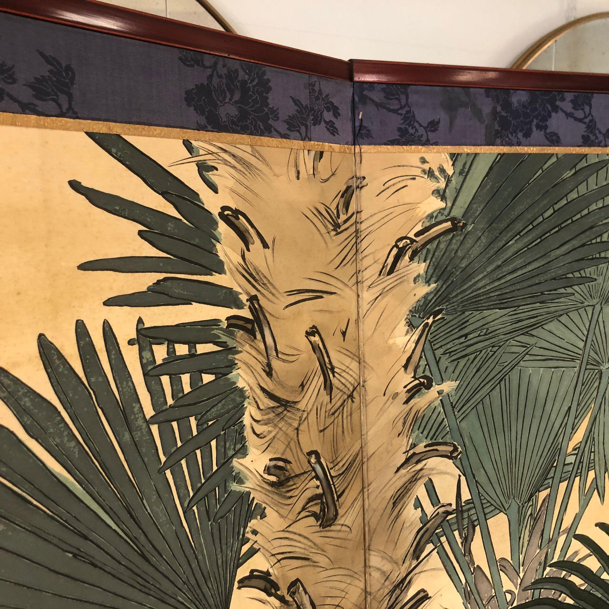 Early 20th Century Japanese Six Paper Panels Palm Trees Room Divider 10