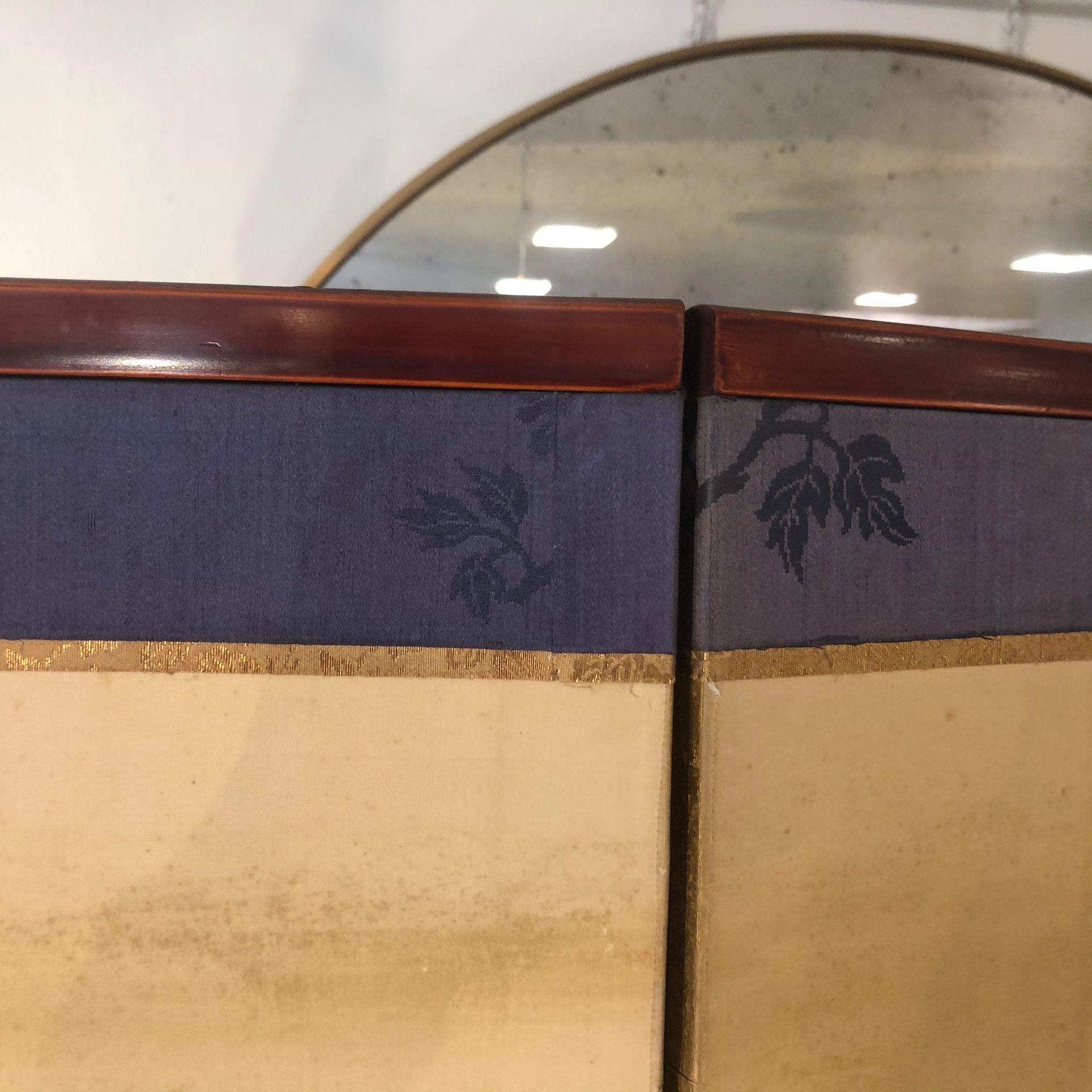Early 20th Century Japanese Six Paper Panels Palm Trees Room Divider 12