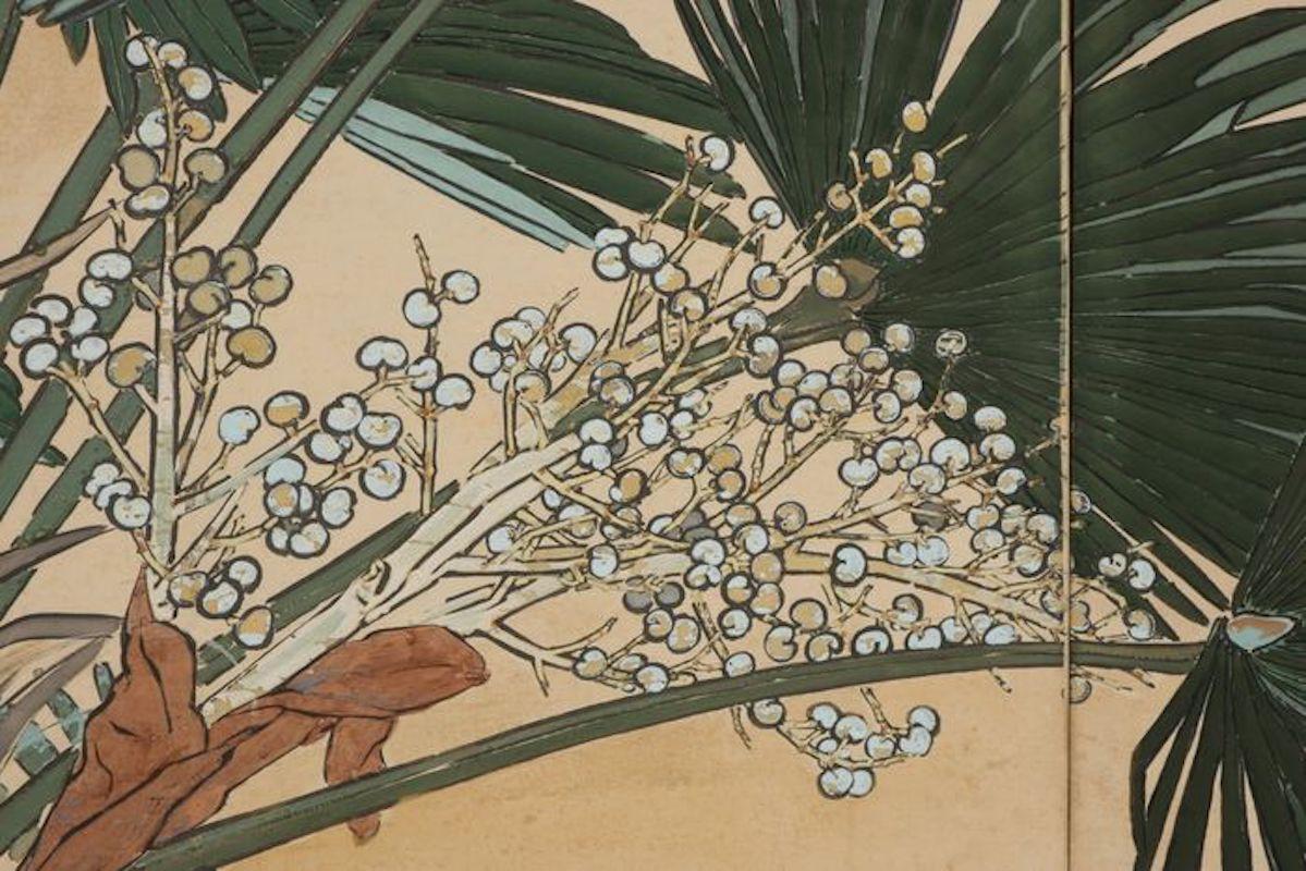 Early 20th Century Japanese Six Paper Panels Palm Trees Room Divider 1