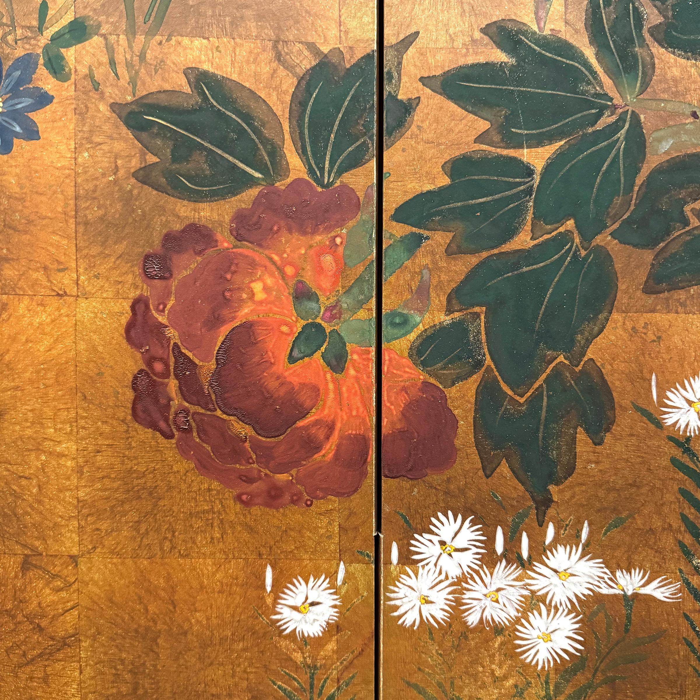 Biombo japonés Byobu de flores de primavera de principios del siglo XX 5