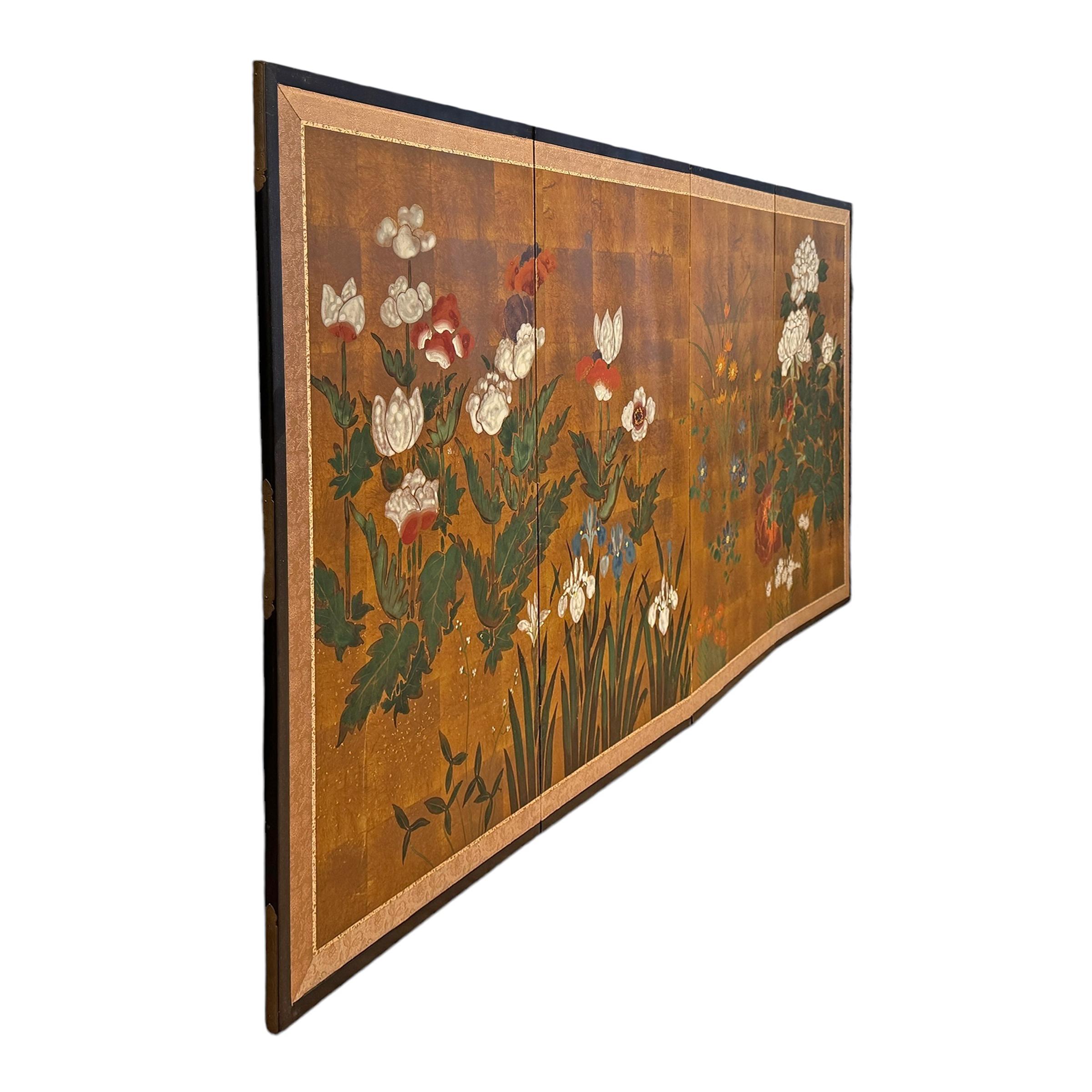 Biombo japonés Byobu de flores de primavera de principios del siglo XX Moderno