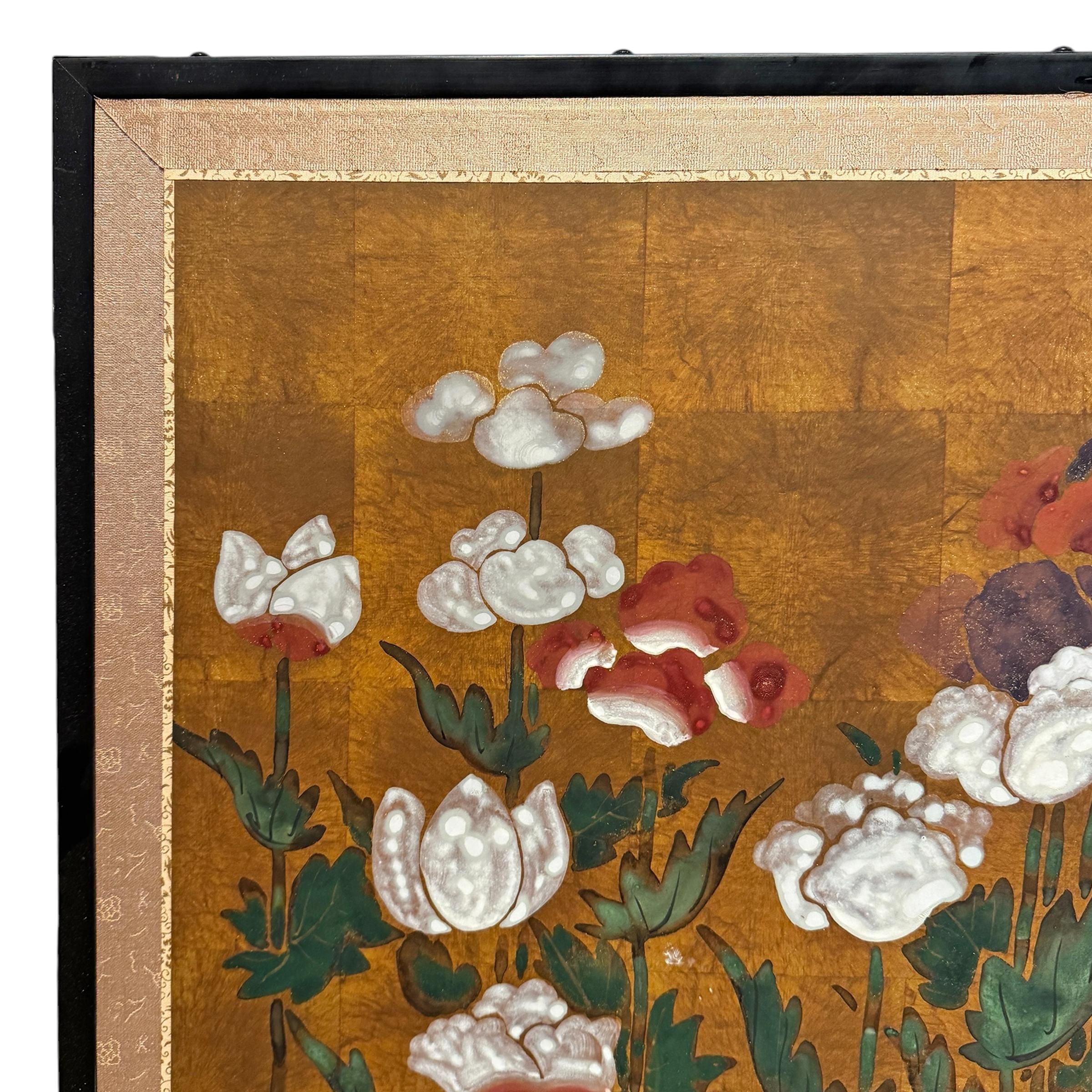 Biombo japonés Byobu de flores de primavera de principios del siglo XX Japonés