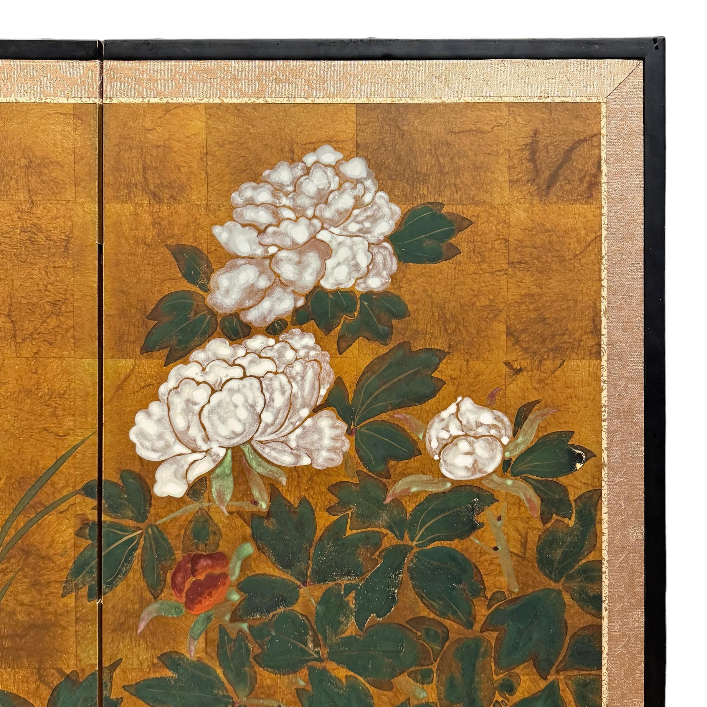 Biombo japonés Byobu de flores de primavera de principios del siglo XX Seda