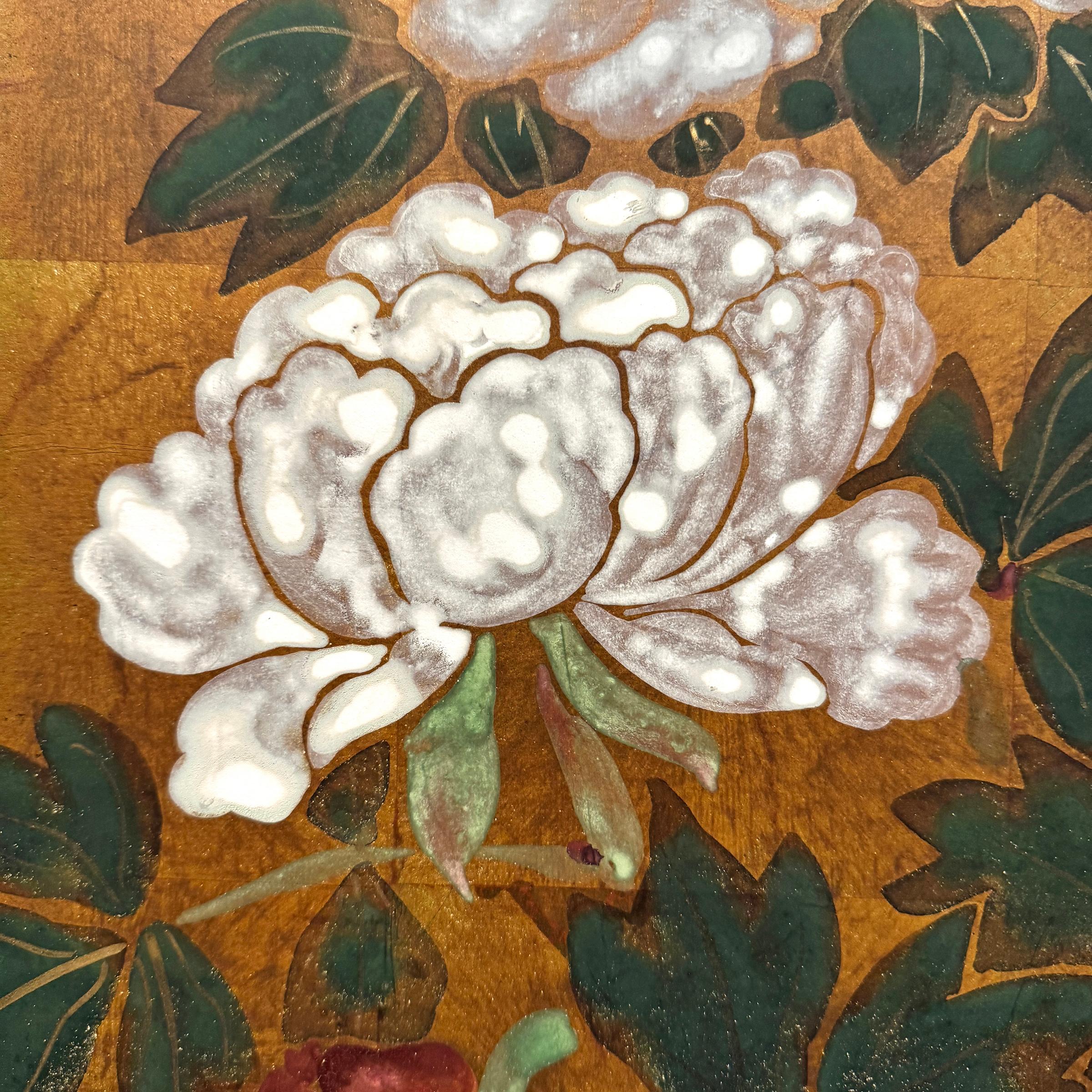 Biombo japonés Byobu de flores de primavera de principios del siglo XX 2
