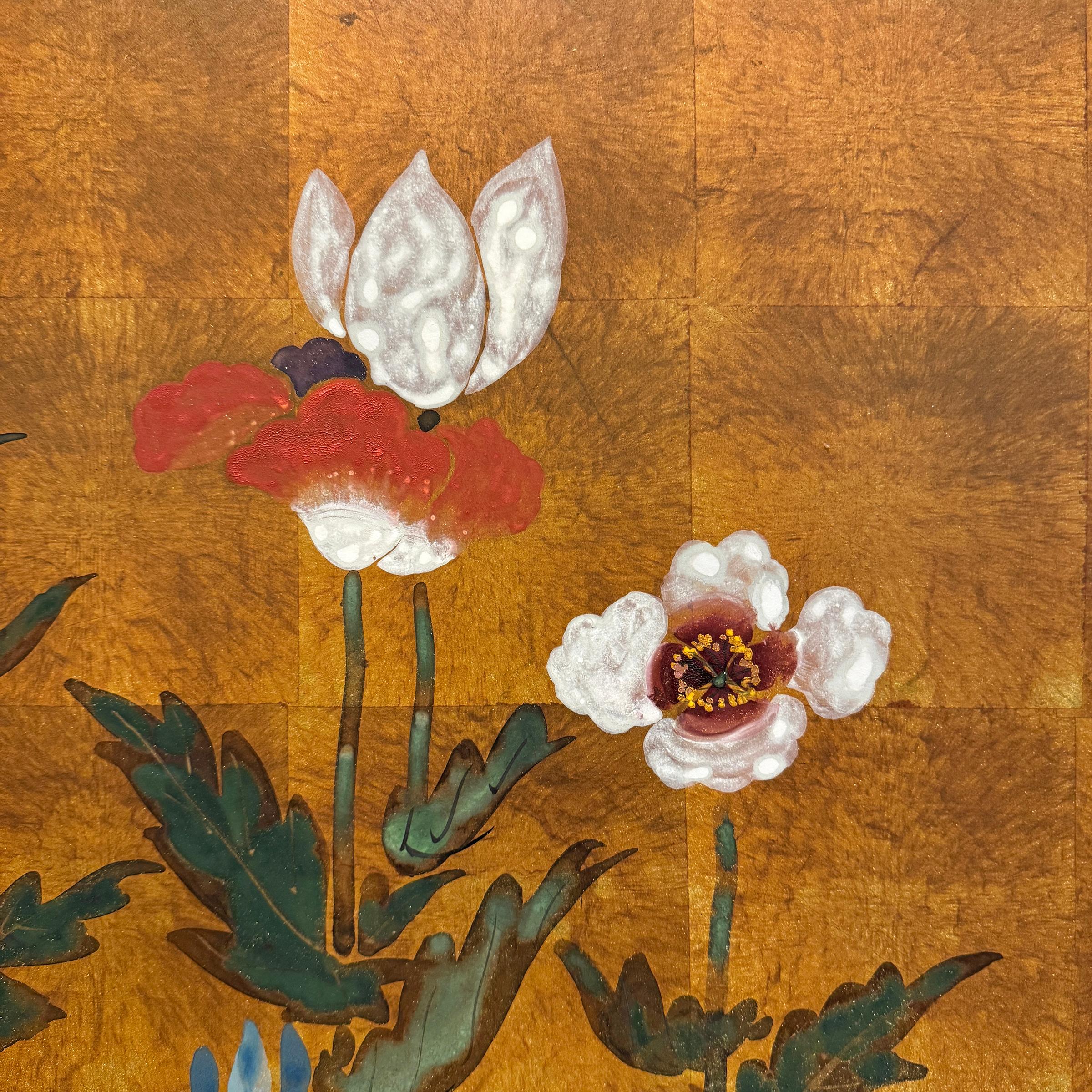 Biombo japonés Byobu de flores de primavera de principios del siglo XX 3