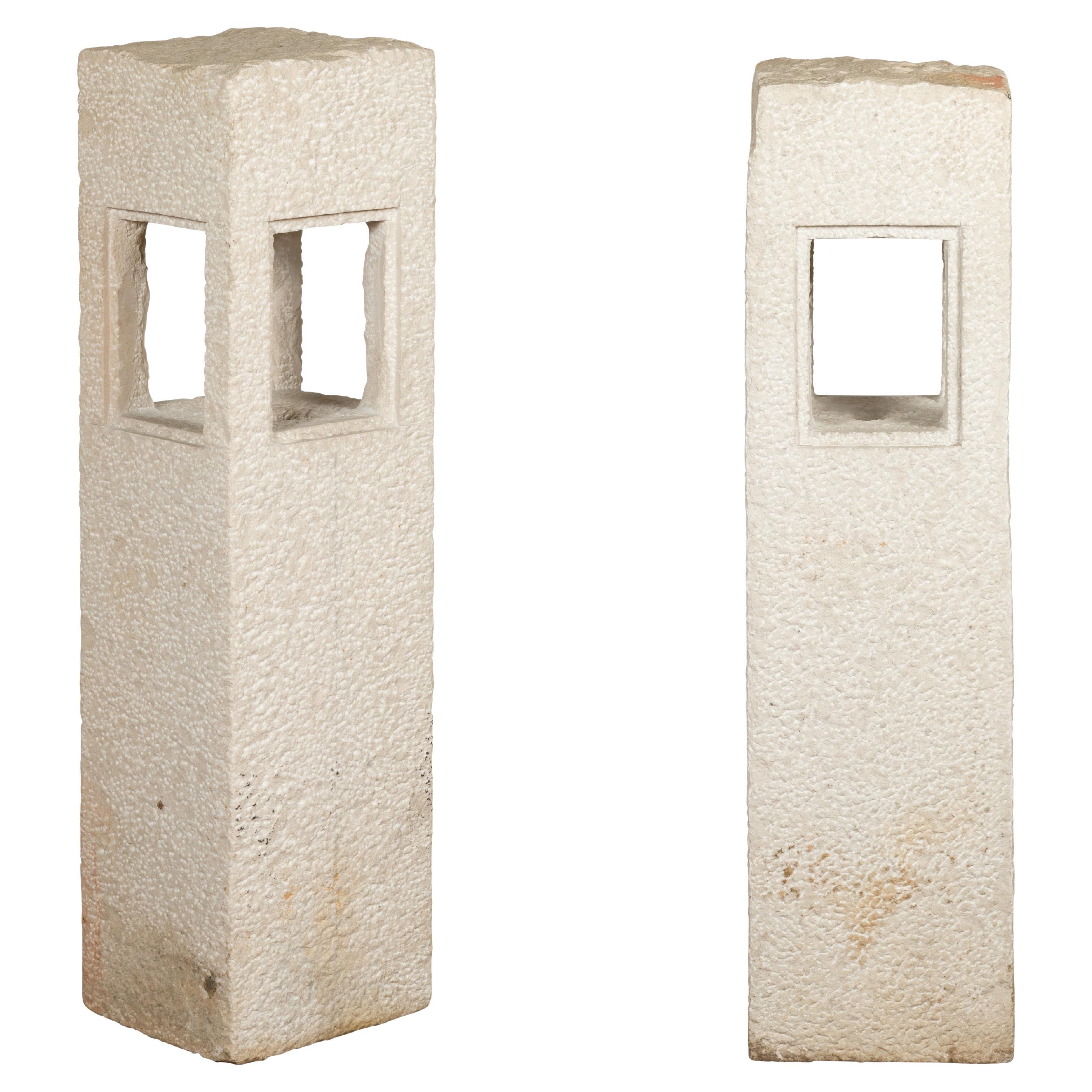 Early 20th Century Japanese Stone Tōrō Lanterns with Candle Opening and Groove For Sale