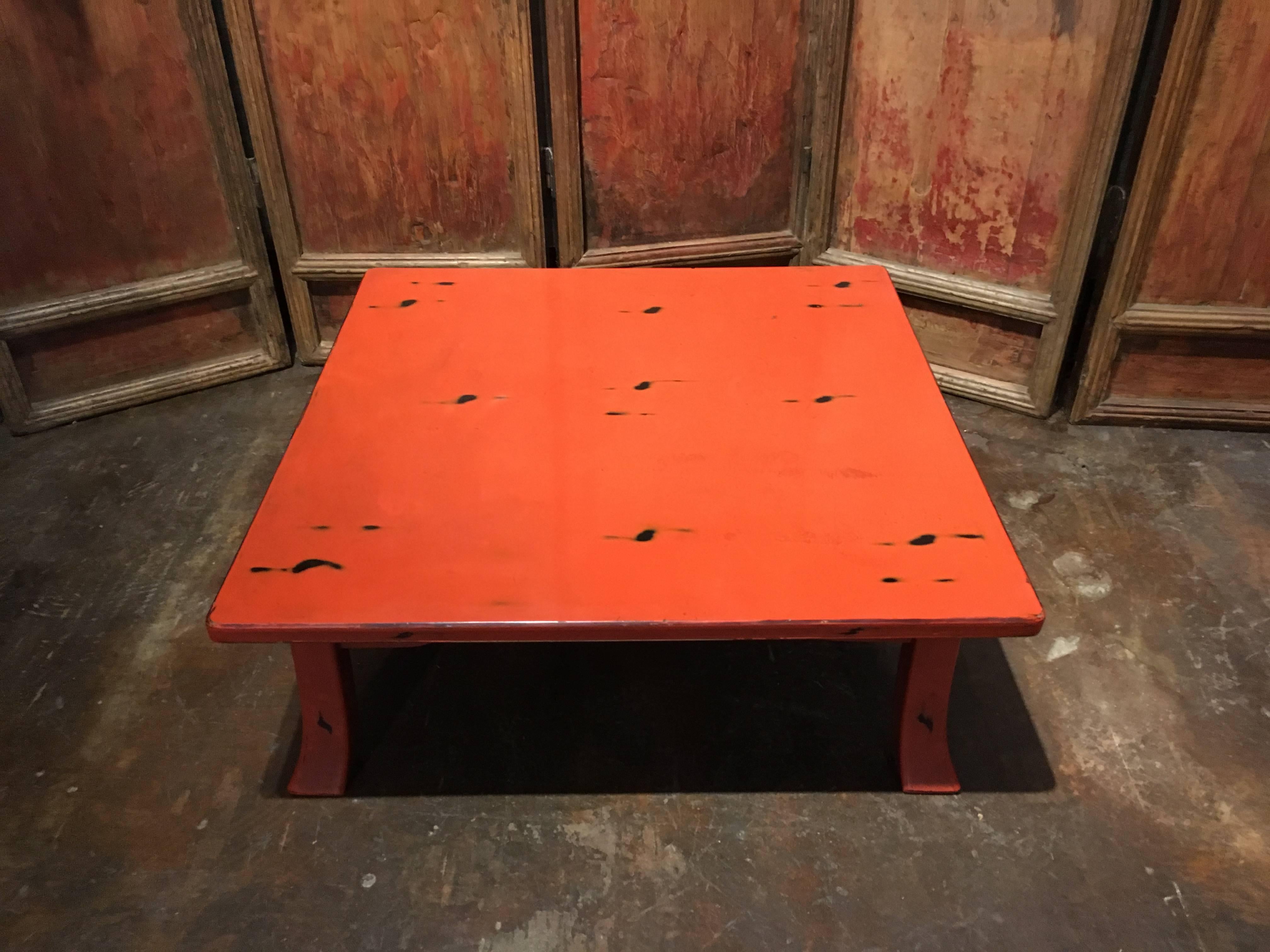 Hand-Painted Early 20th Century Japanese Taisho Period Negoro Lacquer Low Table