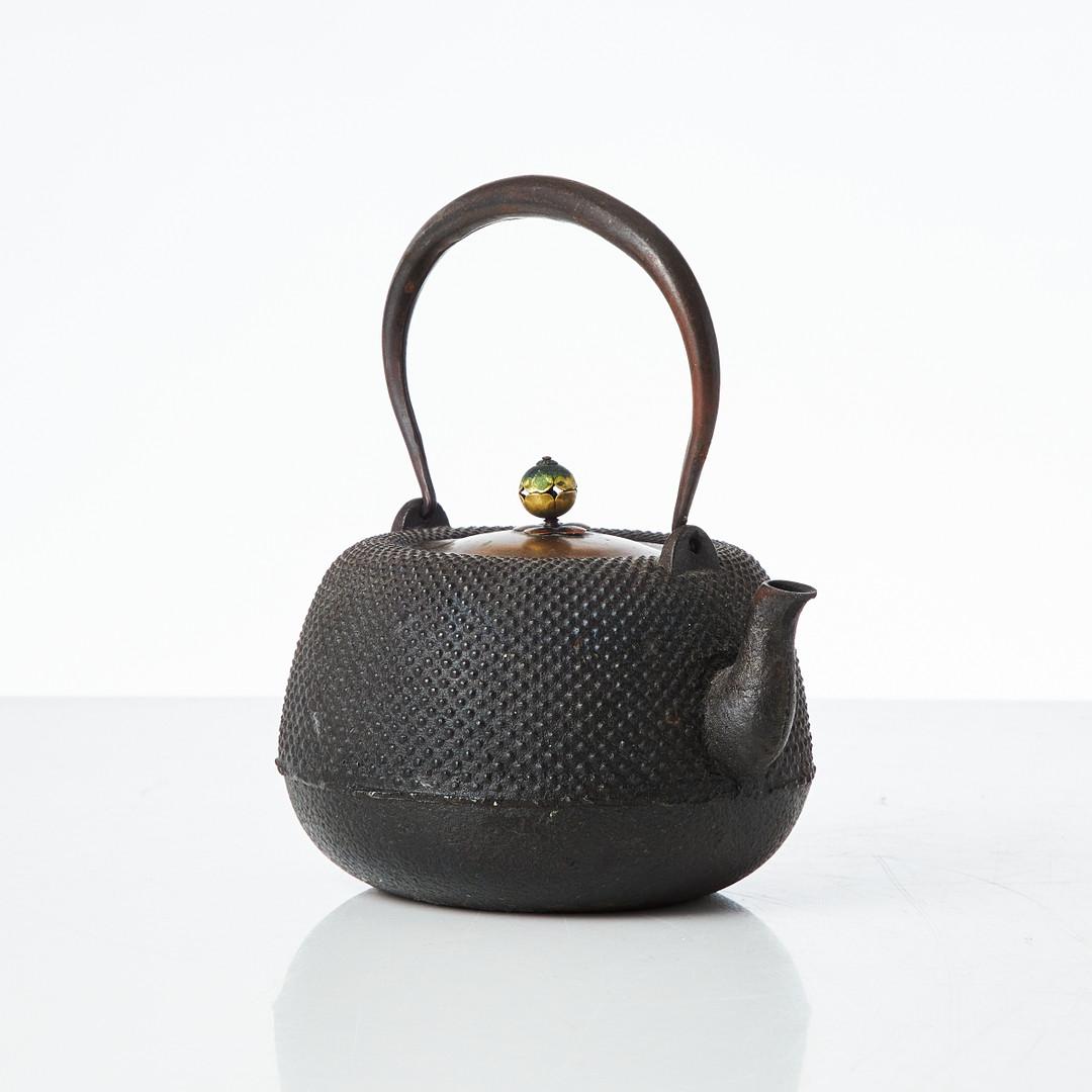 19th Century Early 20th Century Japanese Tetsubin Tea Pot, Cast Iron and Brass, Meiji Period