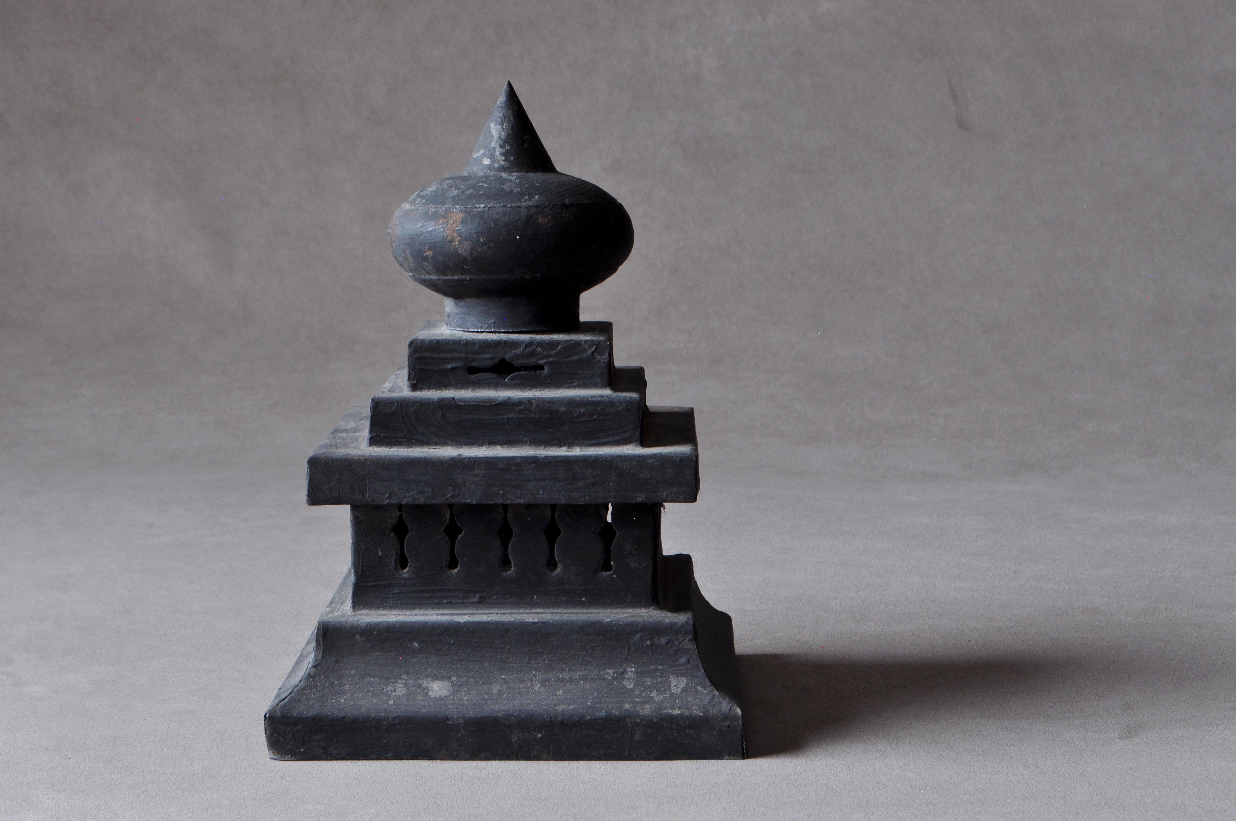 Hand-Crafted Early 20th century Japanese tin-made Buddhist pagoda with Hoju precious orb For Sale