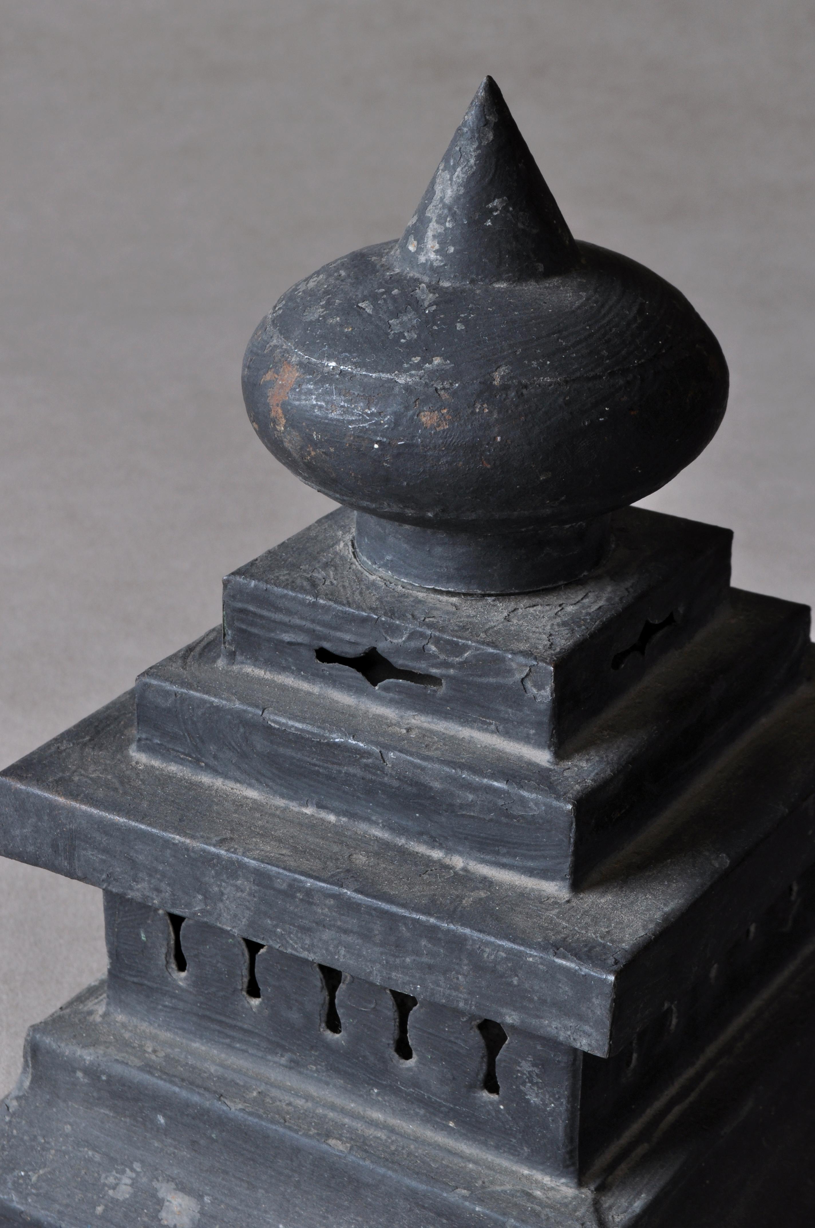 Tin Early 20th century Japanese tin-made Buddhist pagoda with Hoju precious orb For Sale